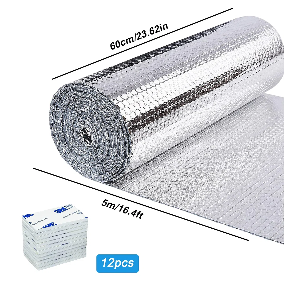 5 m x 60 cm, lámina reflectante para radiadores, 3,5 mm de grosor, lámina reflectante para calefacción, para aislamiento de paredes