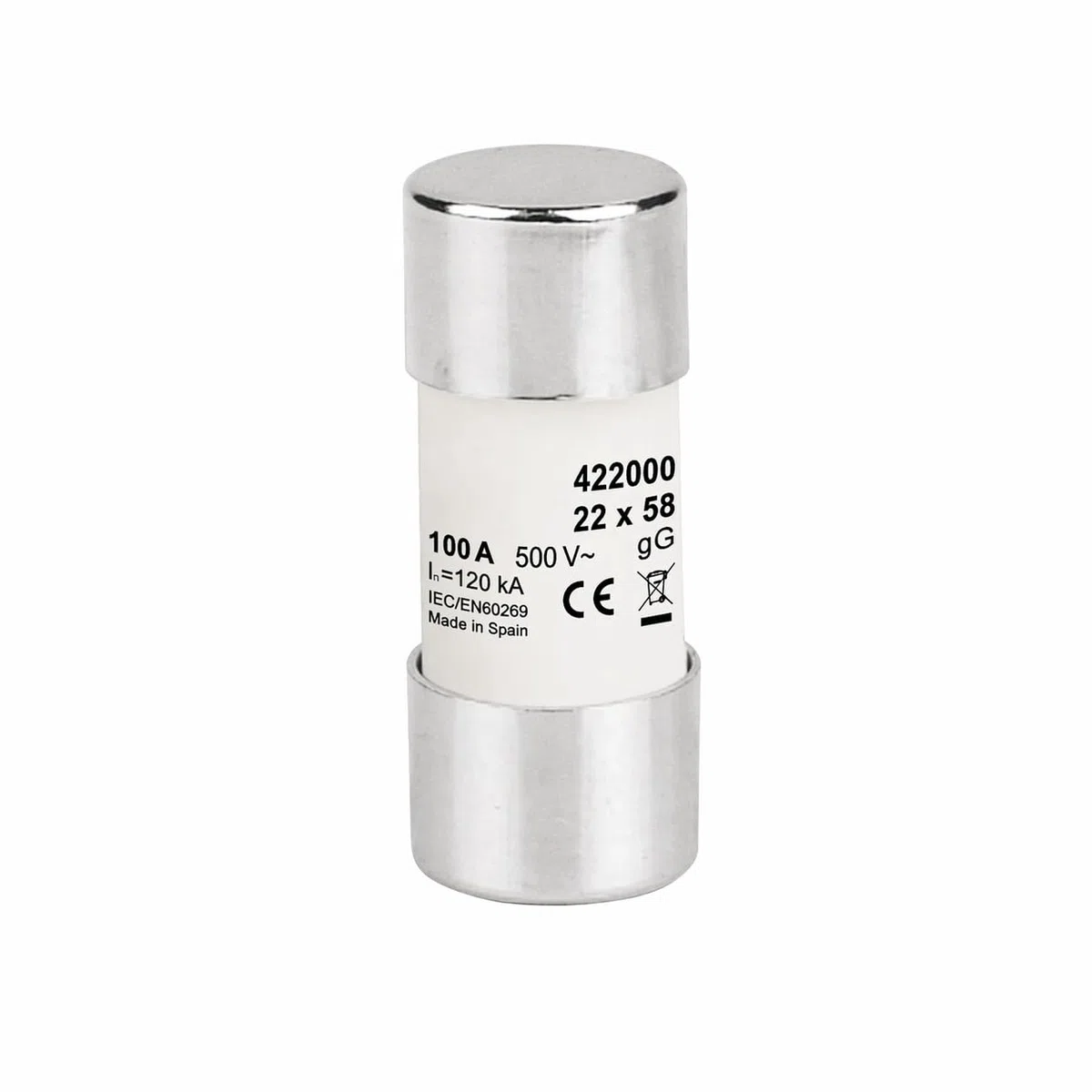 Fusible de Tubo Cerámico Cilíndrico 22 * 58mm - Pack de 5 Unidades - 125A - 400VAC - Tipo gG