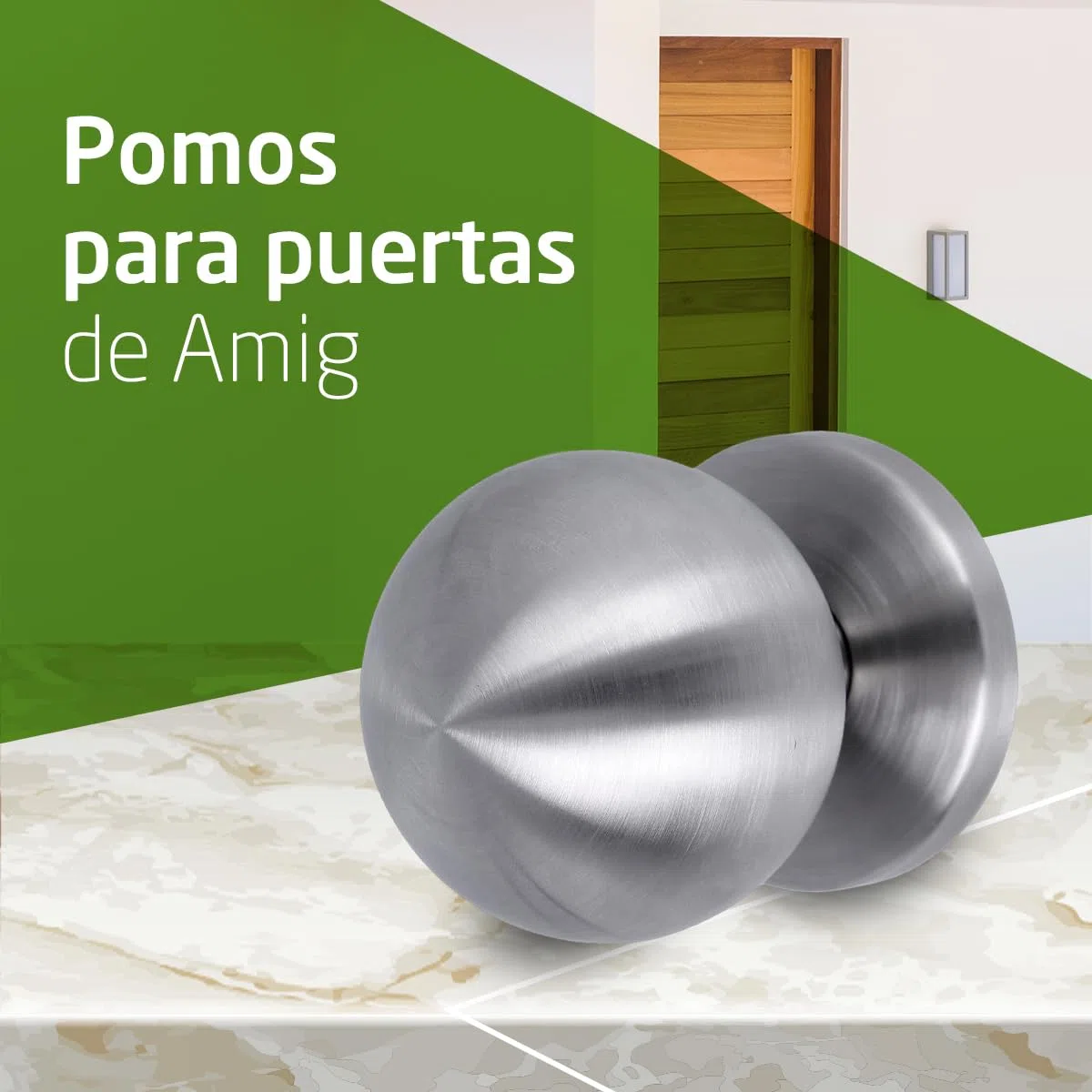 Amig - Pomo de Puerta - Fabricado en Acero Inoxidable - Tirador: Ø70 mm - Plateado - Resistente al Frotamiento, Óxido y Corrosión