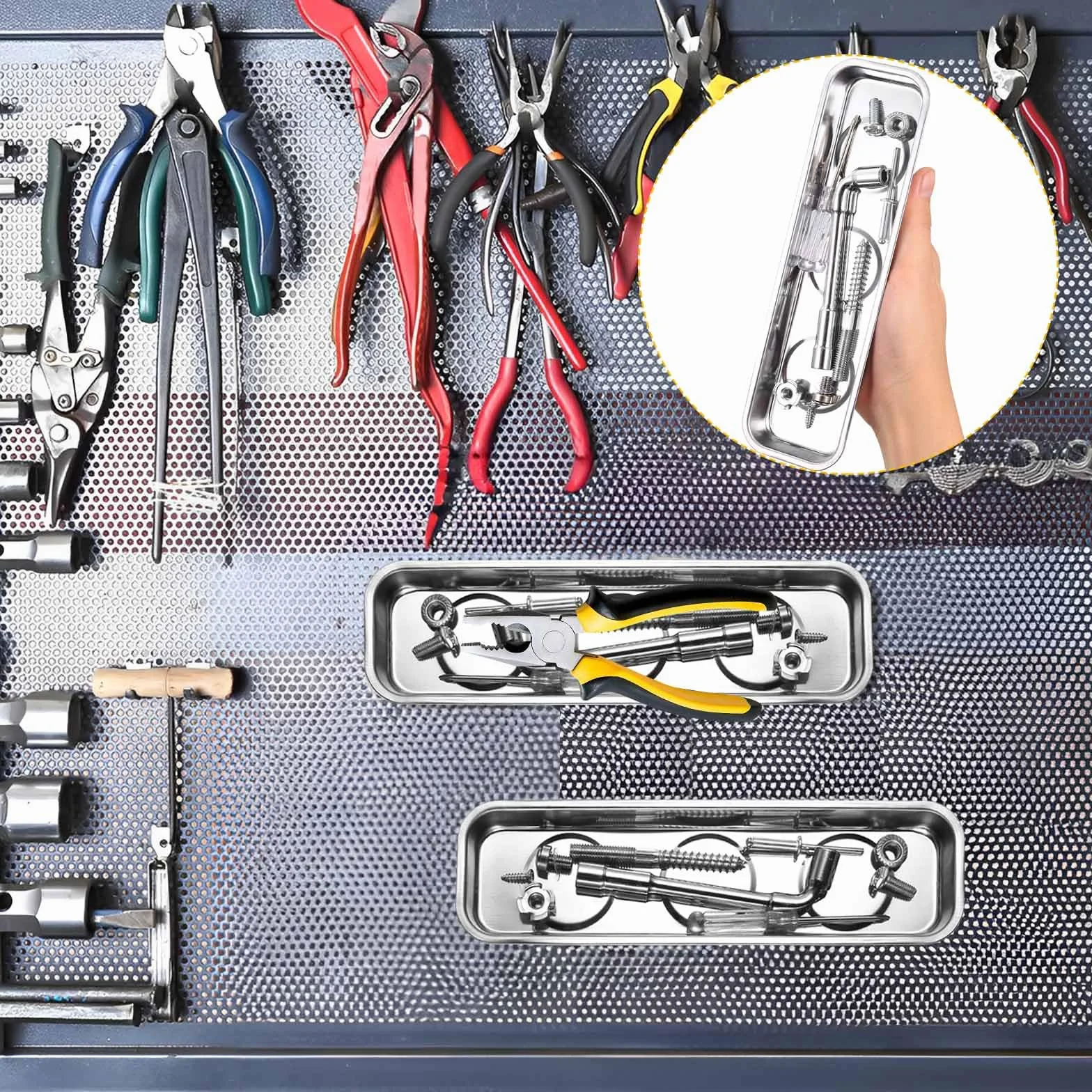 3 Pcs Bandejas Magnéticas para Tuercas y Tornillos, Bandeja Magnética de Acero Inoxidable para Piezas Herramientas Taller Mecanico Herramientas Metálicas (22,6 x 6,5 cm)