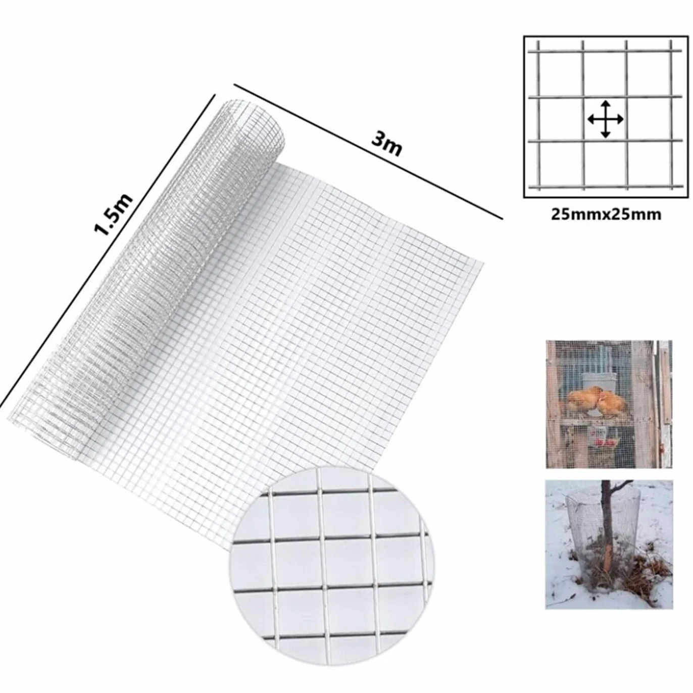 Acan Tradineur Rollo de Malla Metálica Galvanizado Cuadrada 1,5 x 3 m Alta Resistencia Cercado