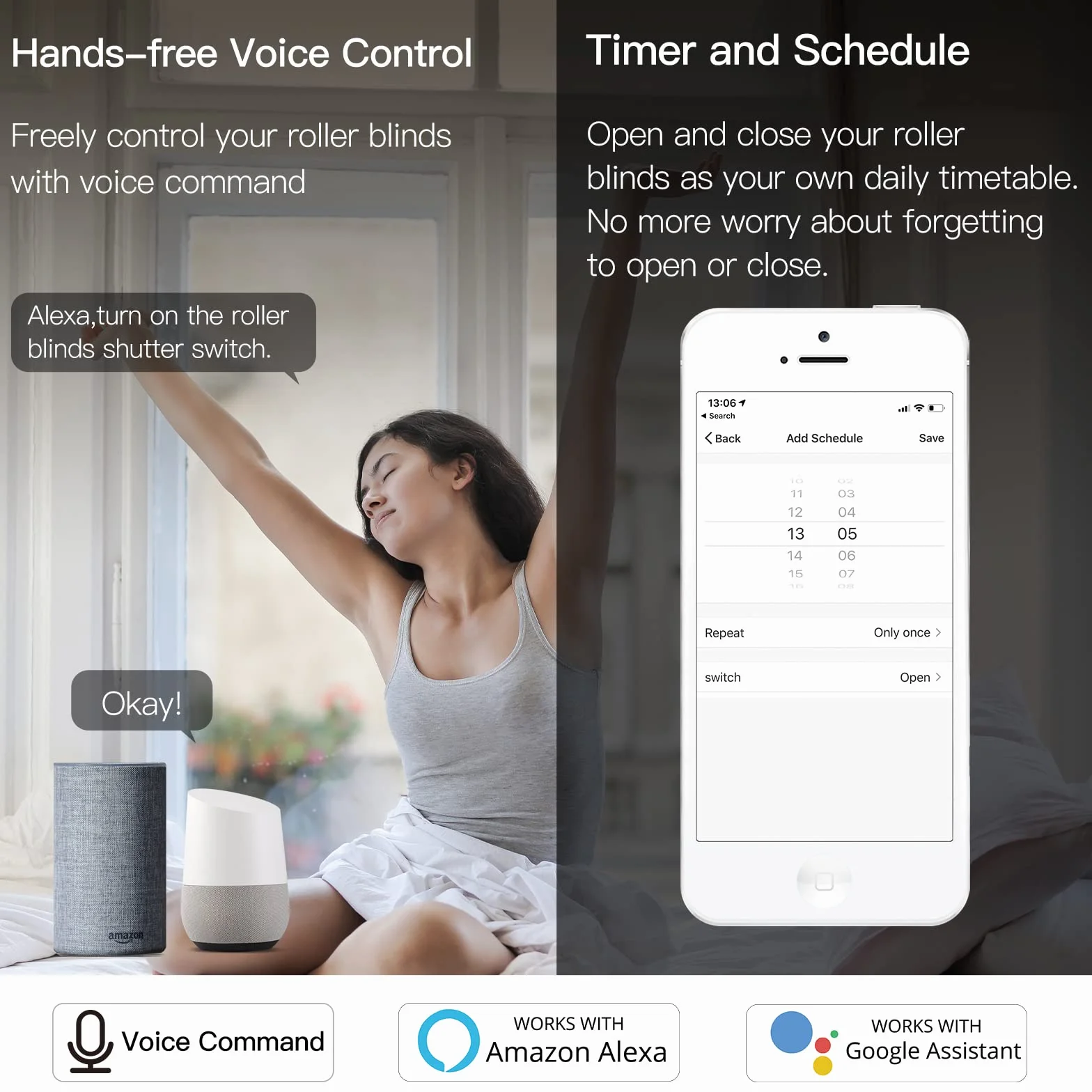 MOES RF433 Alexa Interruptor Persianas WiFi Mini Inteligente, Módulo de interruptores para persianas y cortinas con motor eléctrico, compatible con Smart Life/Tuya, Alexa y Google Home Solo de 2,4Ghz
