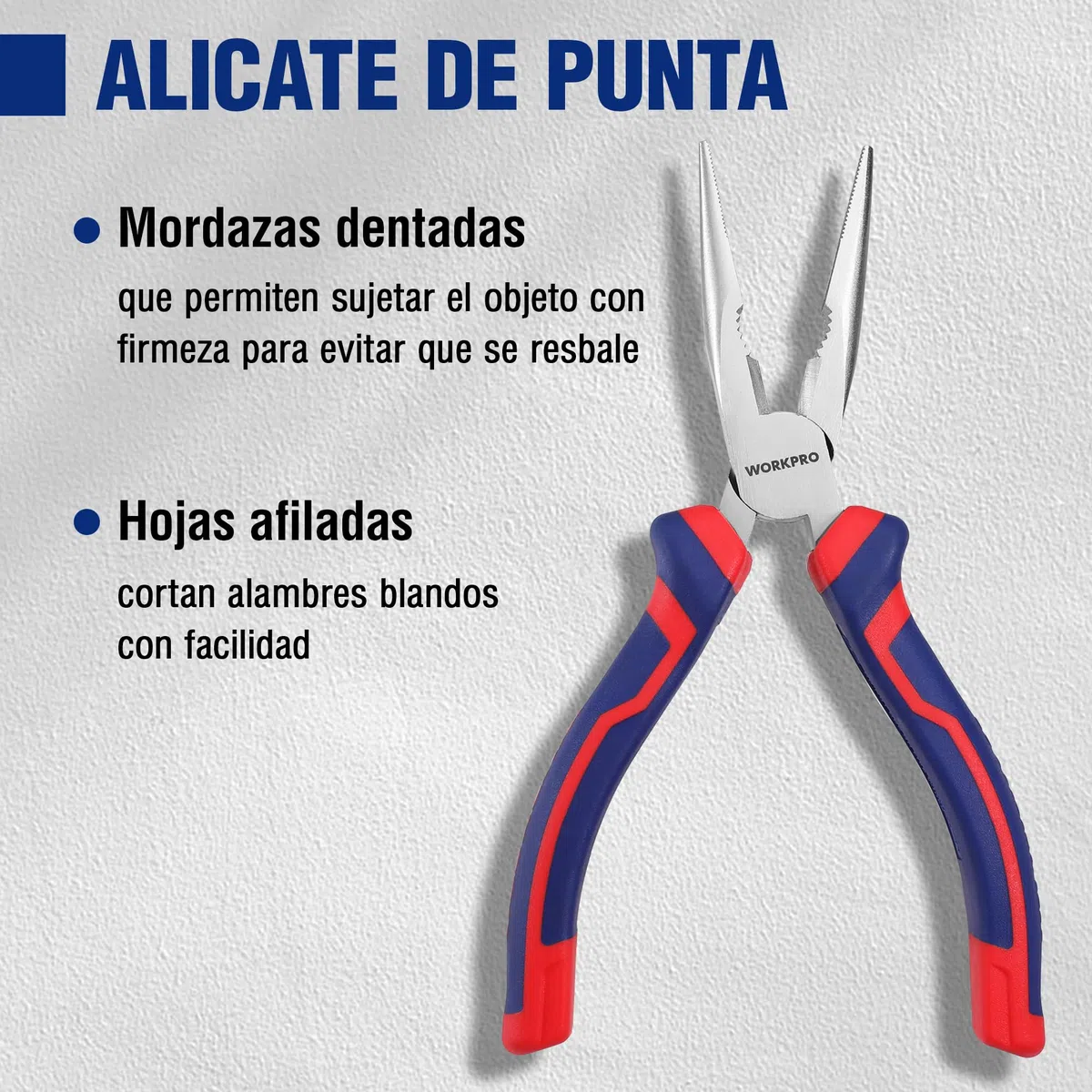 WORKPRO Juego de Alicates, Alicates Profesionales 3 Piezas, Alicate de Punta Larga de 160mm, Alicate de Corte Diagonal de 160 mm, Alicate Combinado de 180 mm