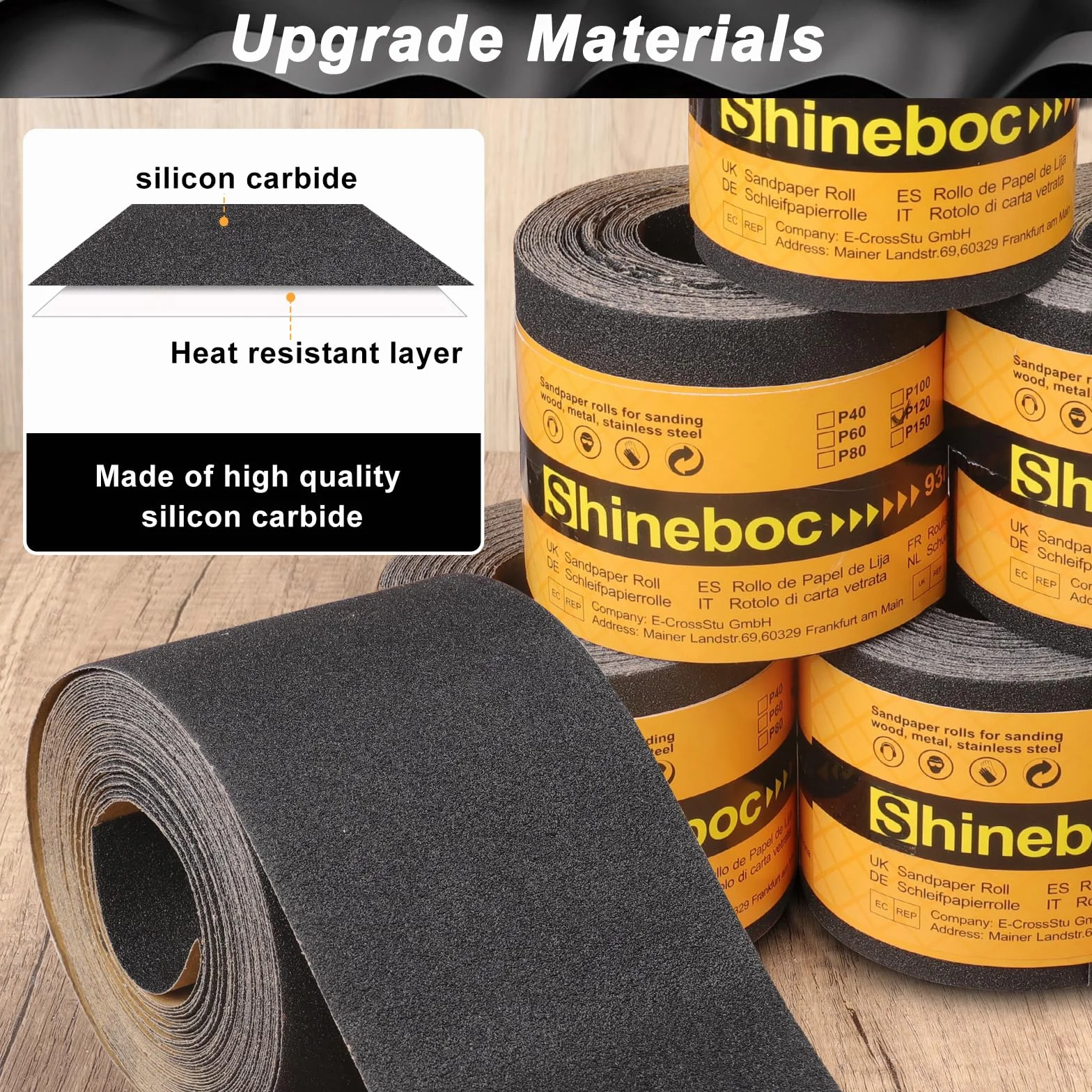 Rollo de Papel de Lija Carburo de Silicio Grano 80, 93 mm x 10 m, para lijar madera, pintura, yeso, relleno, metal y más, papel de lija de 93 mm de ancho compatible