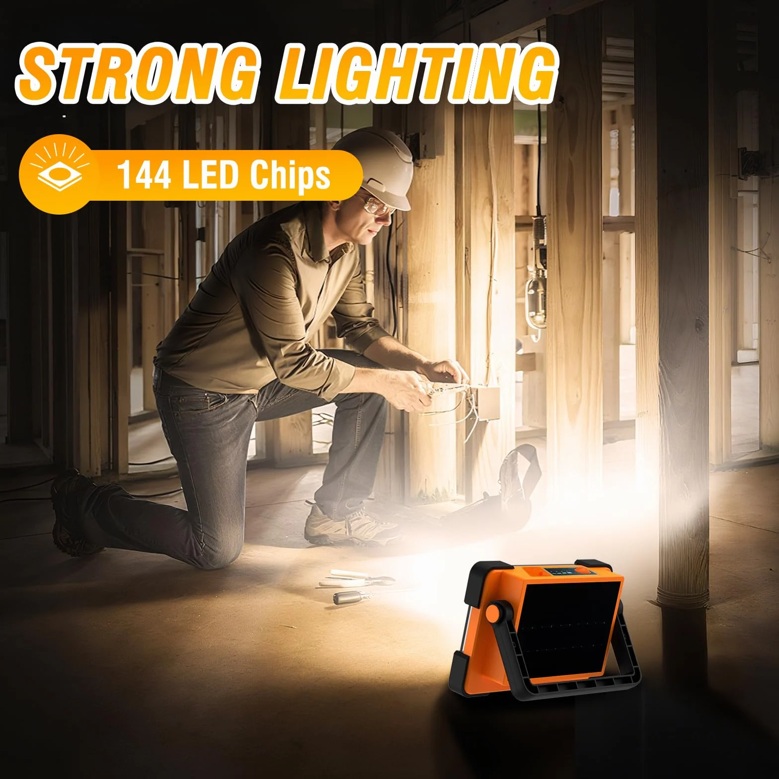 Foco LED Recargable Solar, 4 Modos Luz LED Recargable de Exterior, 6000 mAh Impermeable Luz de Trabajo Portátil para Camping, Jardín, Pesca, Garaje, Emergencia