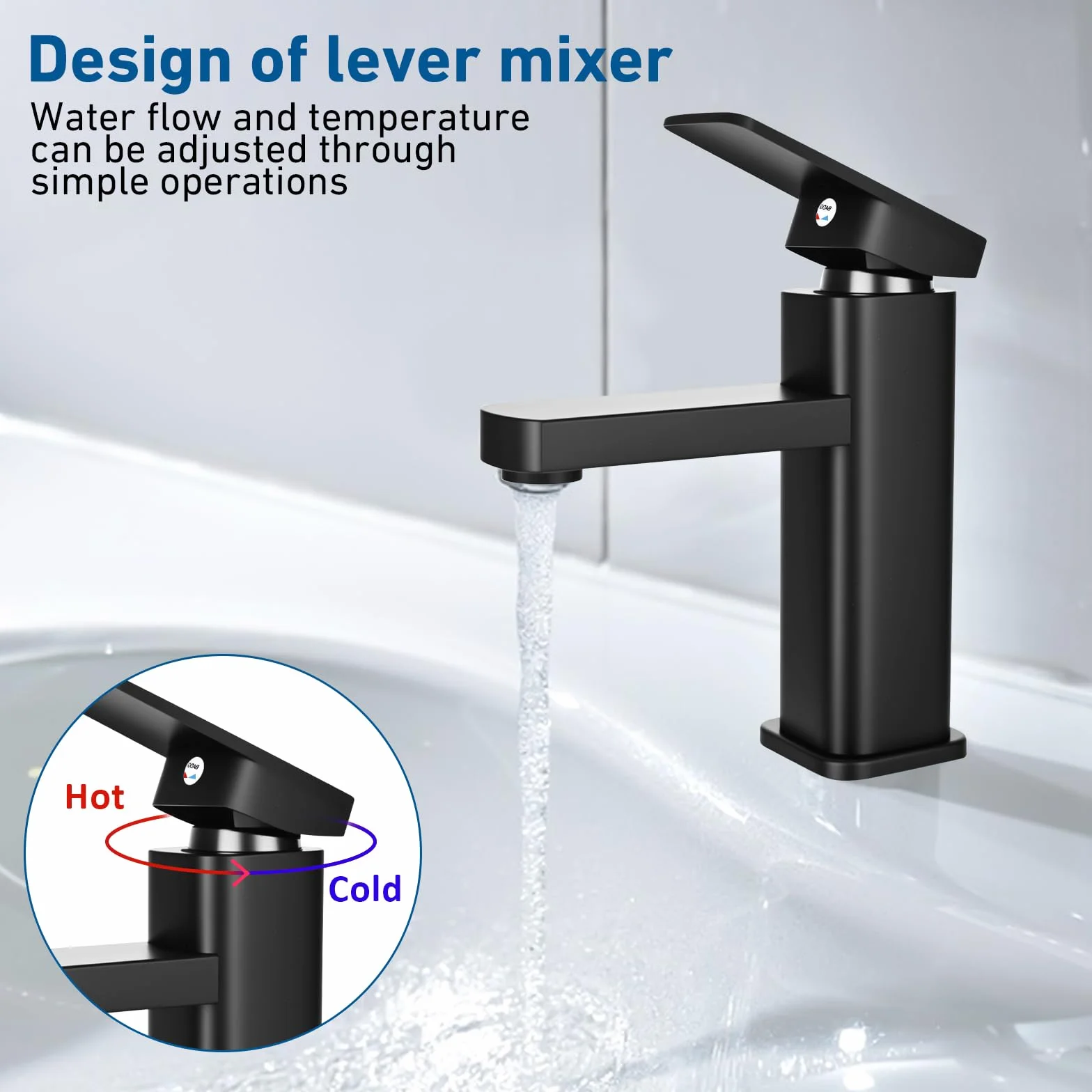 Grifo de Baño Llave de Lavabo Armadura Negro Mezclador de Lavabo Grifo de Agua Fría y Caliente Mezclador de Una Maneta Negro Mate Armadura de Baño para Baño Fregadero Acero Inoxidable Latón