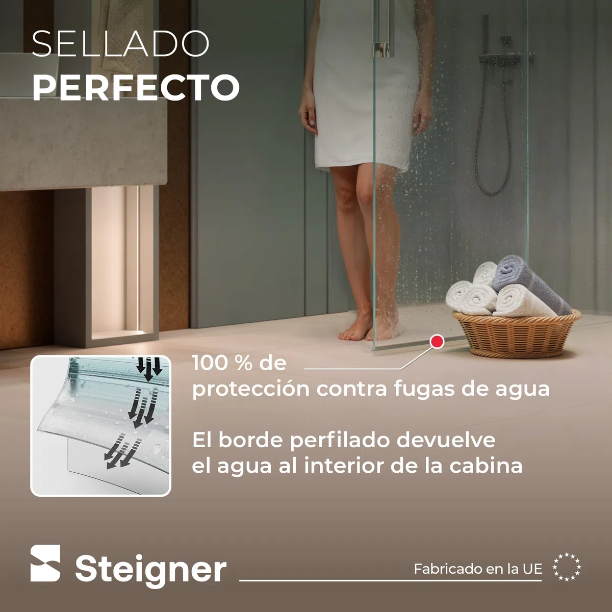 STEIGNER Junta mampara ducha 90cm UK09 (1 ud.) transparente - Junta vertical para ducha angular, en nicho o pentagonal con puerta 6-8 mm - Protección contra fugas, Ajuste perfecto, Material duradero