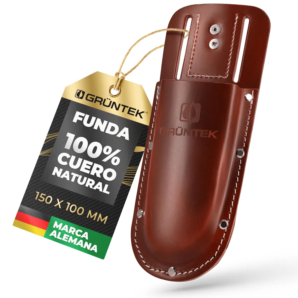 GRÜNTEK Funda de Tijeras de Podar en Cuero en Marrón Oscuro. Funda con trabilla para Cinturón. Idea de Regalo Elegante y Práctica.