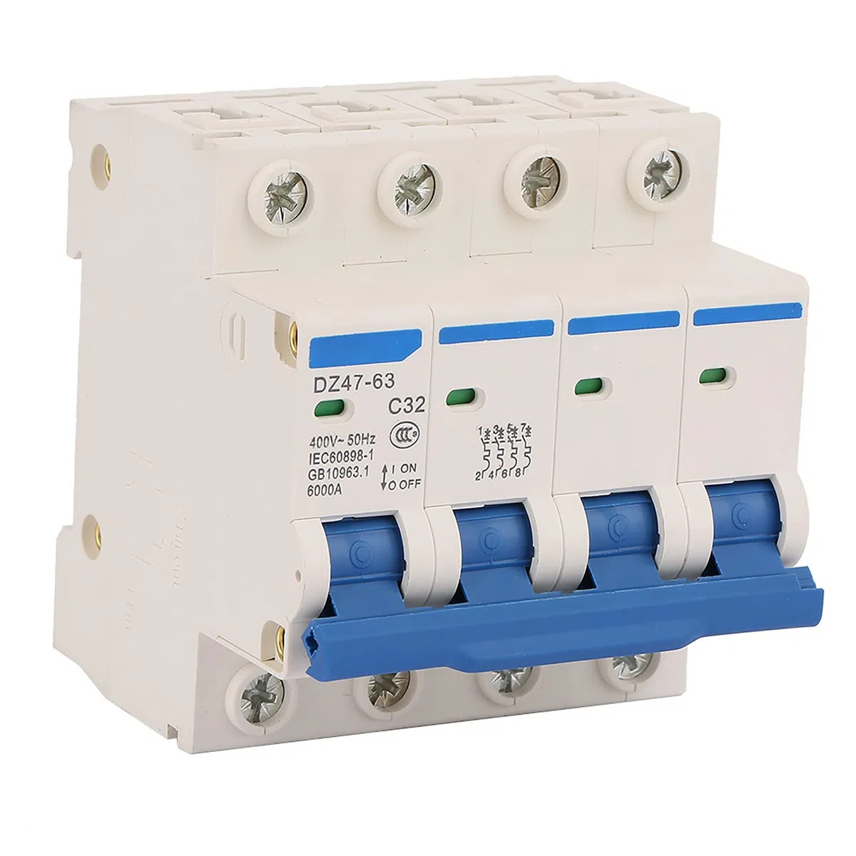 4P Disyuntor miniatura 32A 400V AC Interruptor Automático de Aire Cortocircuito Protección de Sobrecorriente DZ47-63