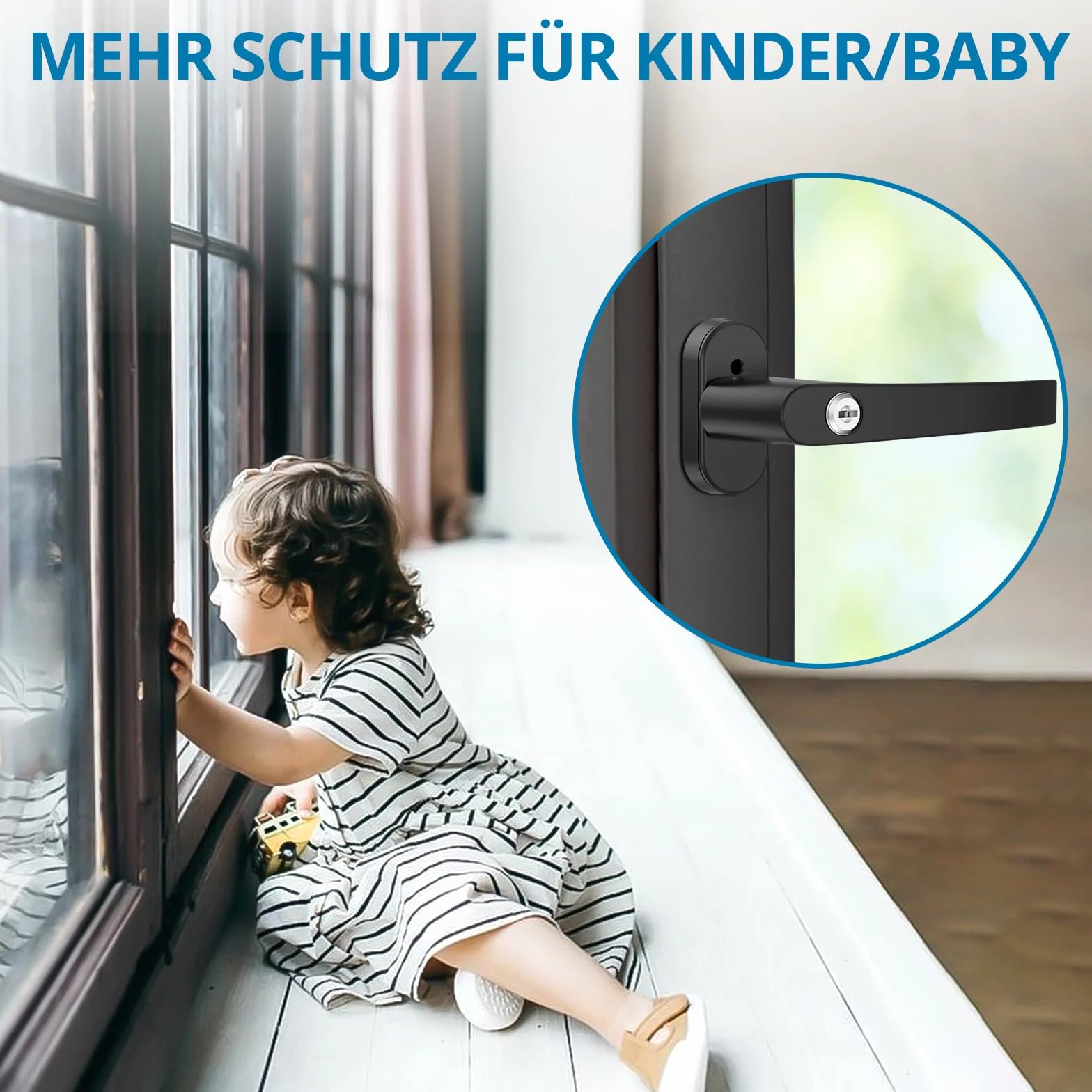 AUTOUTLET Manijas de Aluminio para Ventanas, Manijas de Seguridad, Cerradura de Ventana, Dispositivo de Seguridad para Niños, Manija de Puerta de Balcón de Ventanas con Llaves Iguales (2pcs Negro)