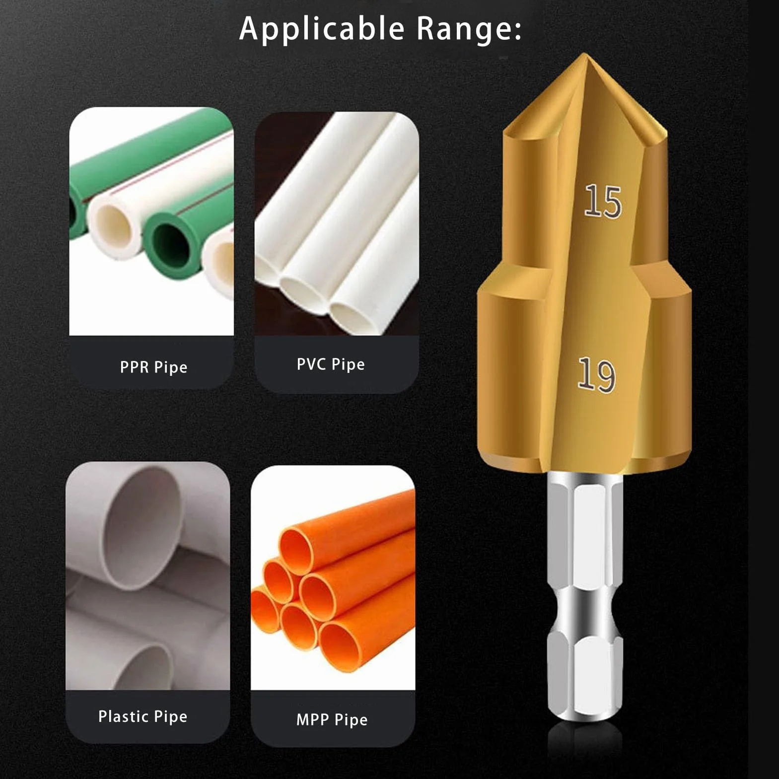 3 Brocas Escariadoras para Tubos de 19 Mm 24 Mm 31 Mm PPR PVC Acero Alto Carbono Vástago Hexagonal Compatible con Taladros