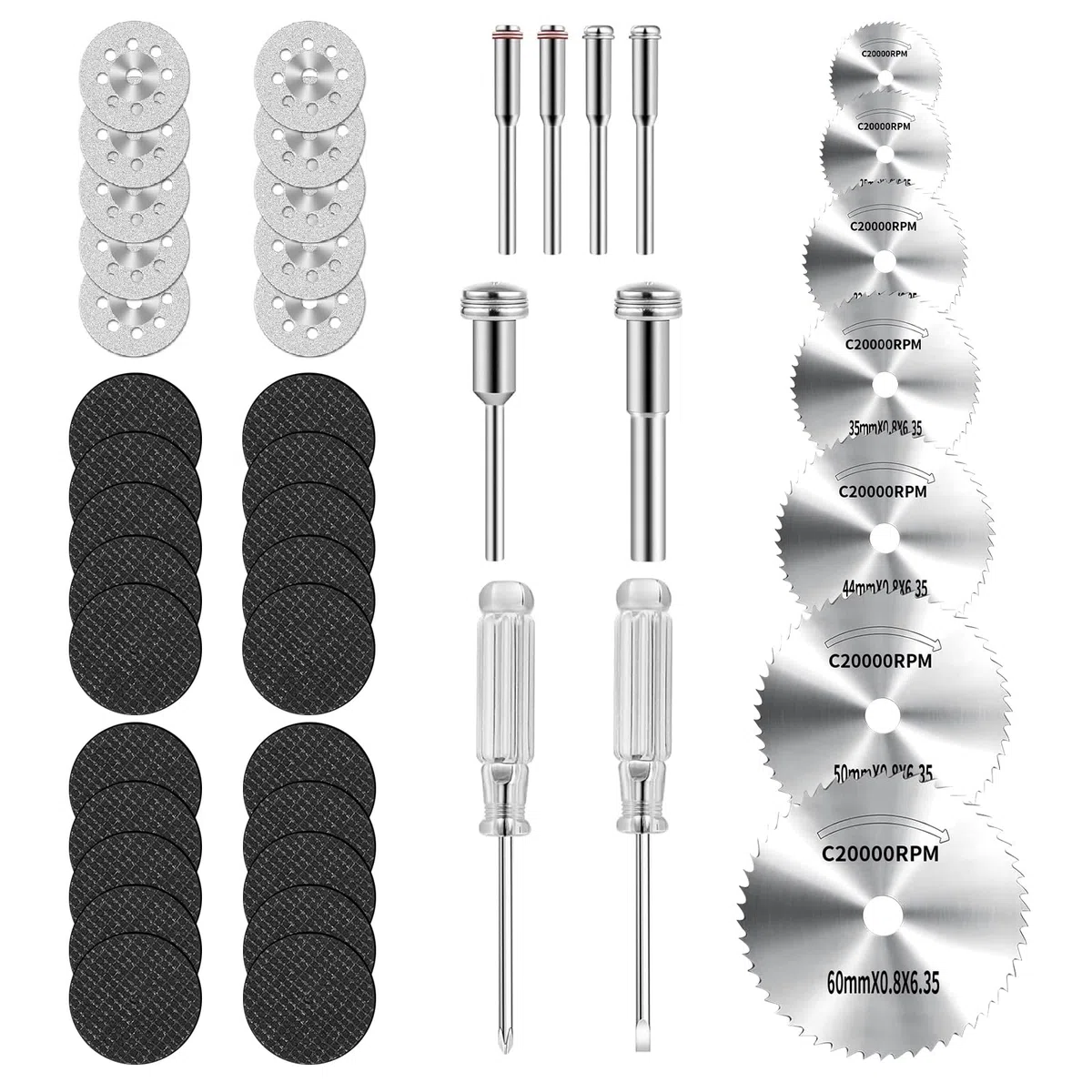 Kit de 45 ruedas de corte gupawix para herramientas giratorias Dremel, discos de corte de diamante, sierra circular HSS, ruedas de corte de fibra de vidrio con 6 mandriles, accesorios de herramientas