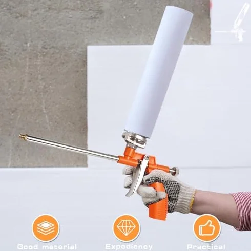 GOMETY: 3 Piezas Pistola De Espuma De Metal Completo, Pistola Dosificadora Precisa Con Mango De Plástico Ergonómico, Para Profesionales Y Aficionados Para Sellar Y Rellenar (Naranja)