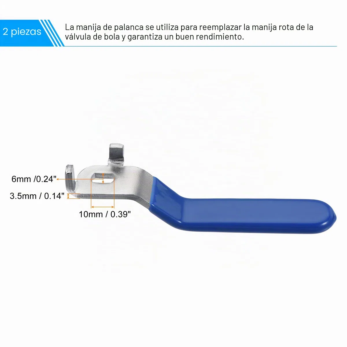sourcing map Palanca Mango Hierro Cromado Chapado Reemplazo Cuarto Vuelta con Plástico Empuñadura Azul para DN25 Bola Válvula 2uds