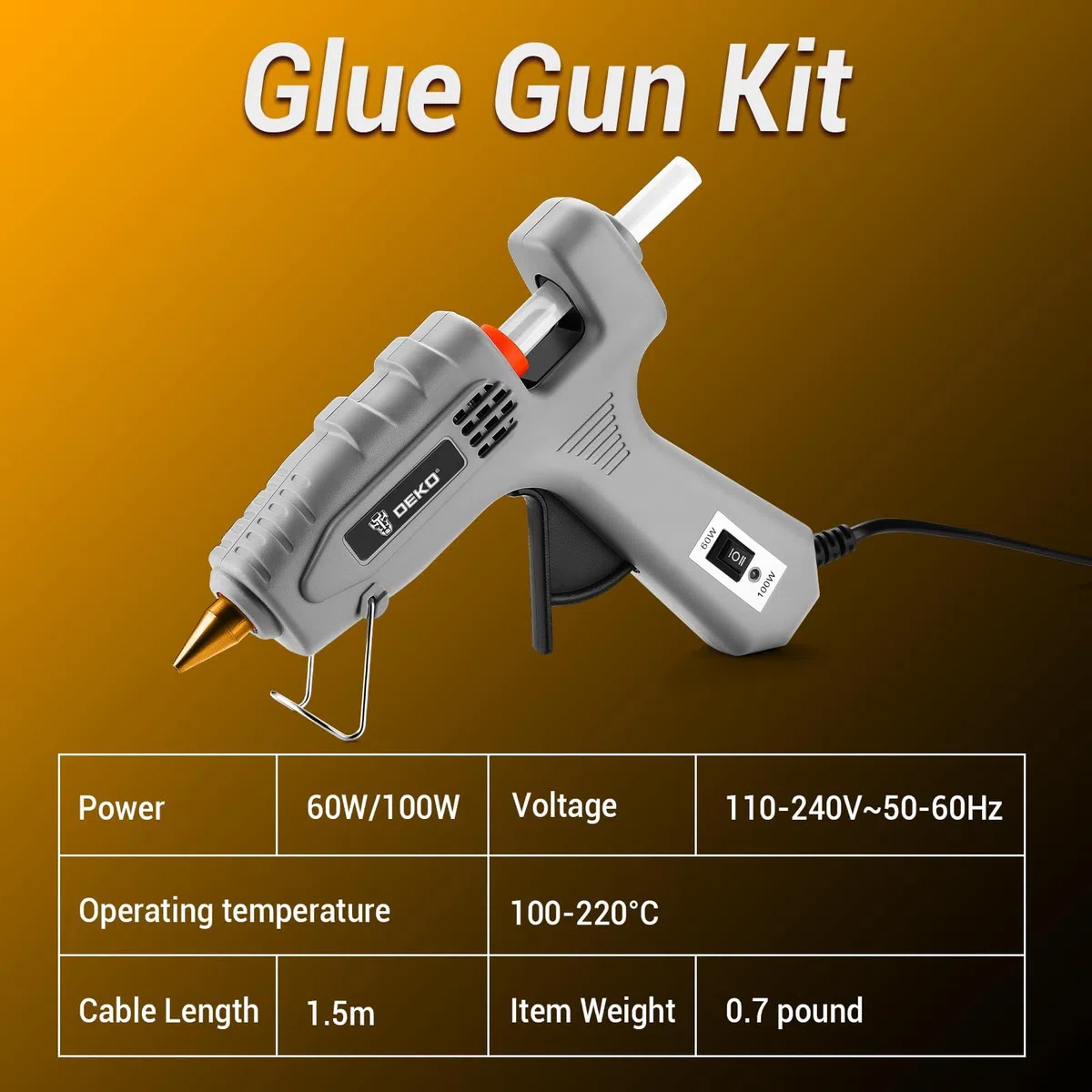 DEKO Pistola Silicona Caliente, 60/100W Doble Temperatura Pistola Silicona con una blosa, Pistola Pegamento Caliente con 25 PCS Barras de Pegamento, para DIY, Arte, Escuela, Empaques, Reparaciones