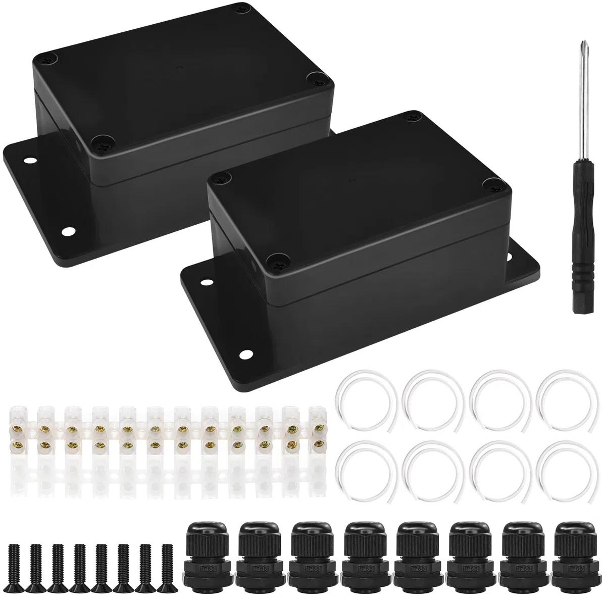 2 Piezas Caja Conexiones Estanca con Bloques de Terminales,IP65 Negro Caja Estanca Exterior, Plástico CajaEmpalmes Exterior, CajaConexiones para Equipos Electrónicos, 100x68x50mm
