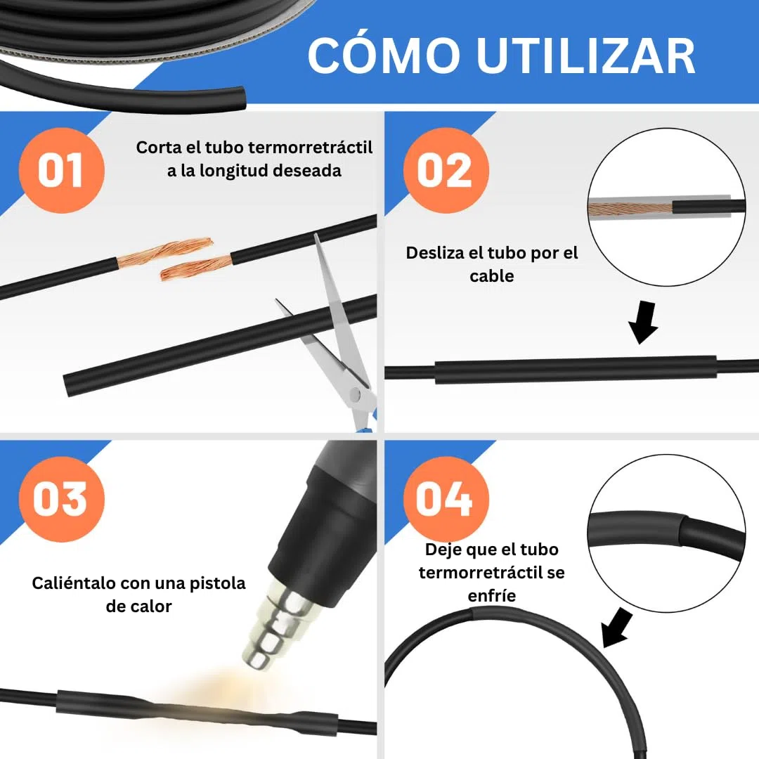 Gocableties - Tubo termorretráctil negro de - 3,2 mm x 11 m - Relación de contracción 2:1 - Tubos termorretráctiles impermeables para aislamiento de cables, marcado, agrupación de cables