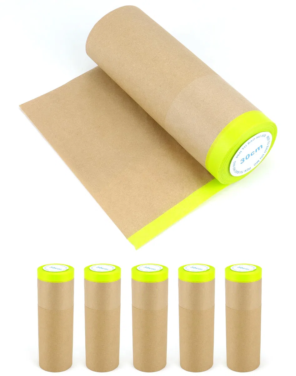 QWORK® 6 piezas papeles de enmascarar de pintor 30 cm x 15 m, papel de enmascarar con tiras autoadhesivas, cinta de enmascarar autoadhesiva