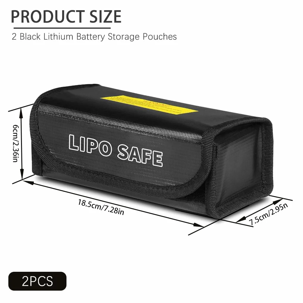 Bolsa Ignifuga Bateria Lipo, 2 Piezas Ignífuga Antideflagrante Lipo Bolsa de Seguridad para Batería, Pequeño Safe Lipo Battery Bag Ignífuga Antideflagrante Lipo Bag (Negro)