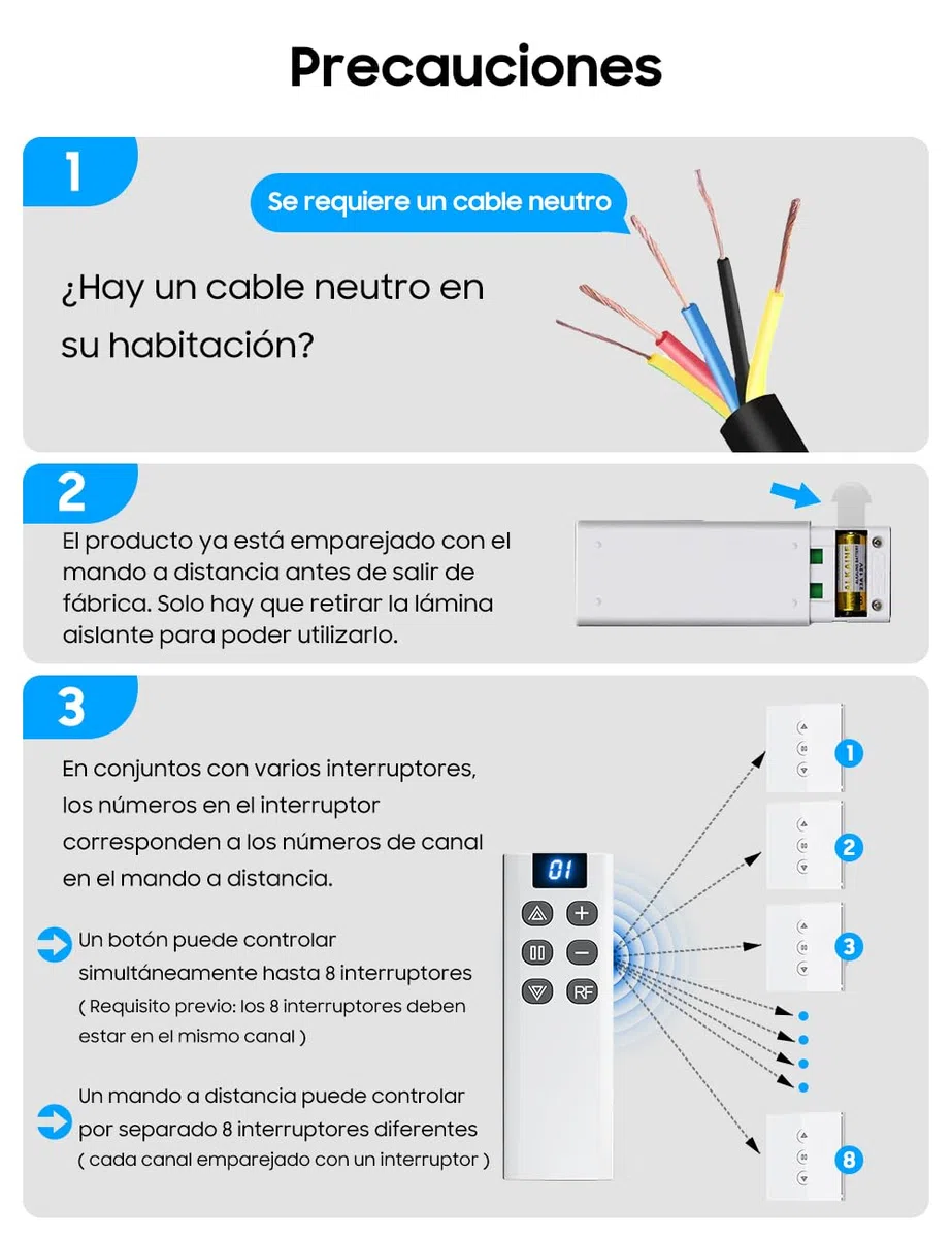 Interruptor de Persiana con Remoto a Distancia RF, Interruptor de Persianas Inalámbrico de Control Remoto por Mando, Control por Grupo, Rango de Control hasta 100M, sin WiFi