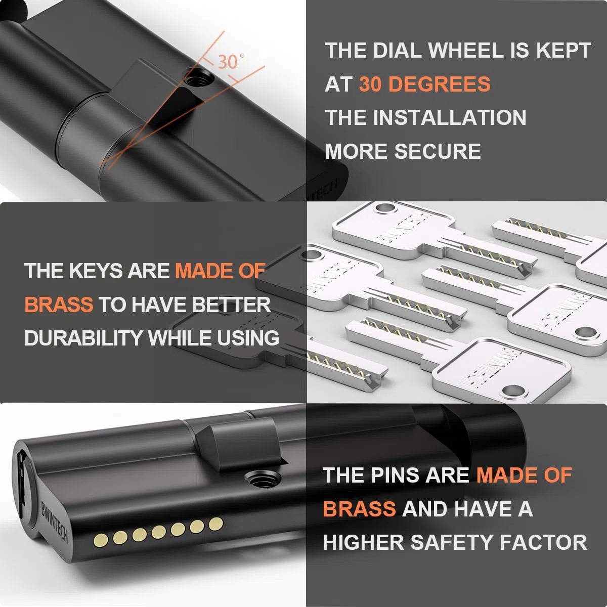 Bwintech 1 pieza 30T/30mm Euro Latón Cilindro, 60mm Thumbturn/Key Barrel Lock con 5 llaves de latón horizontales, tiene antirrobo, antiperforación, antigolpes, antigolpes, negro