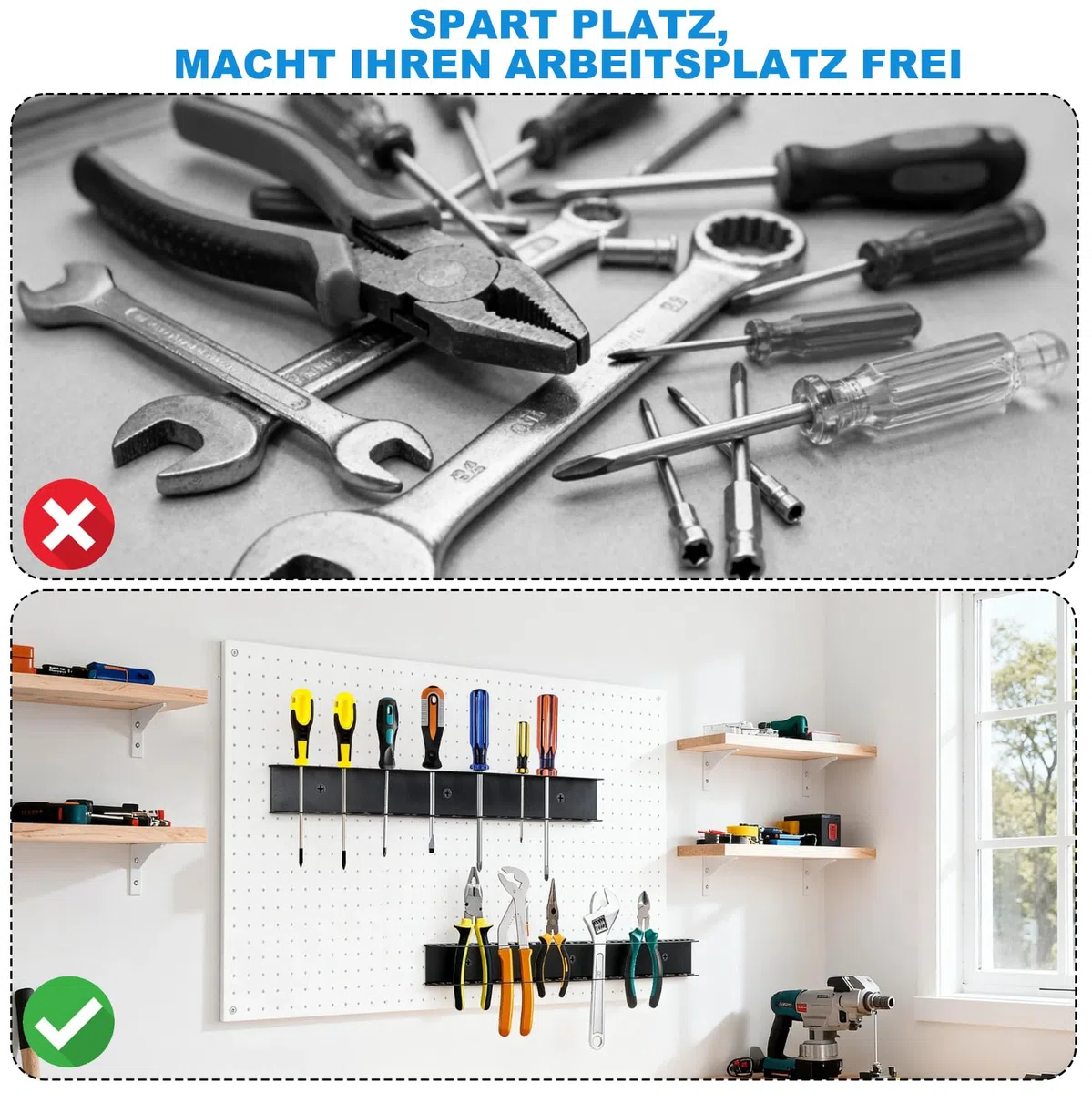 Juego de 2 soportes para alicates y soporte de pared para herramientas, organizador de herramientas resistente para destornilladores, alicates, martillos (garaje, taller, hogar), práctico