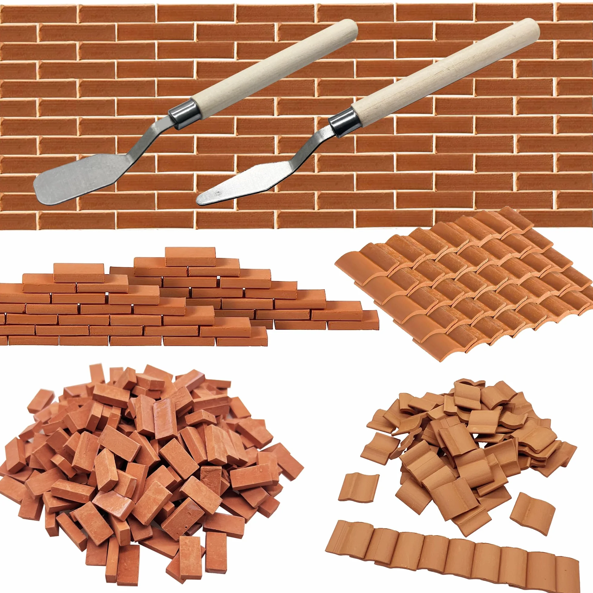 Woohome 322 PCS Ladrillos en Miniatura, Tejas en Miniatura, Tegola Curva Canale Ross Mini Ladrillo Gris para Micro Paisaje, Bricolaje Casa de Muñecas Ladrillos Diorama Hada