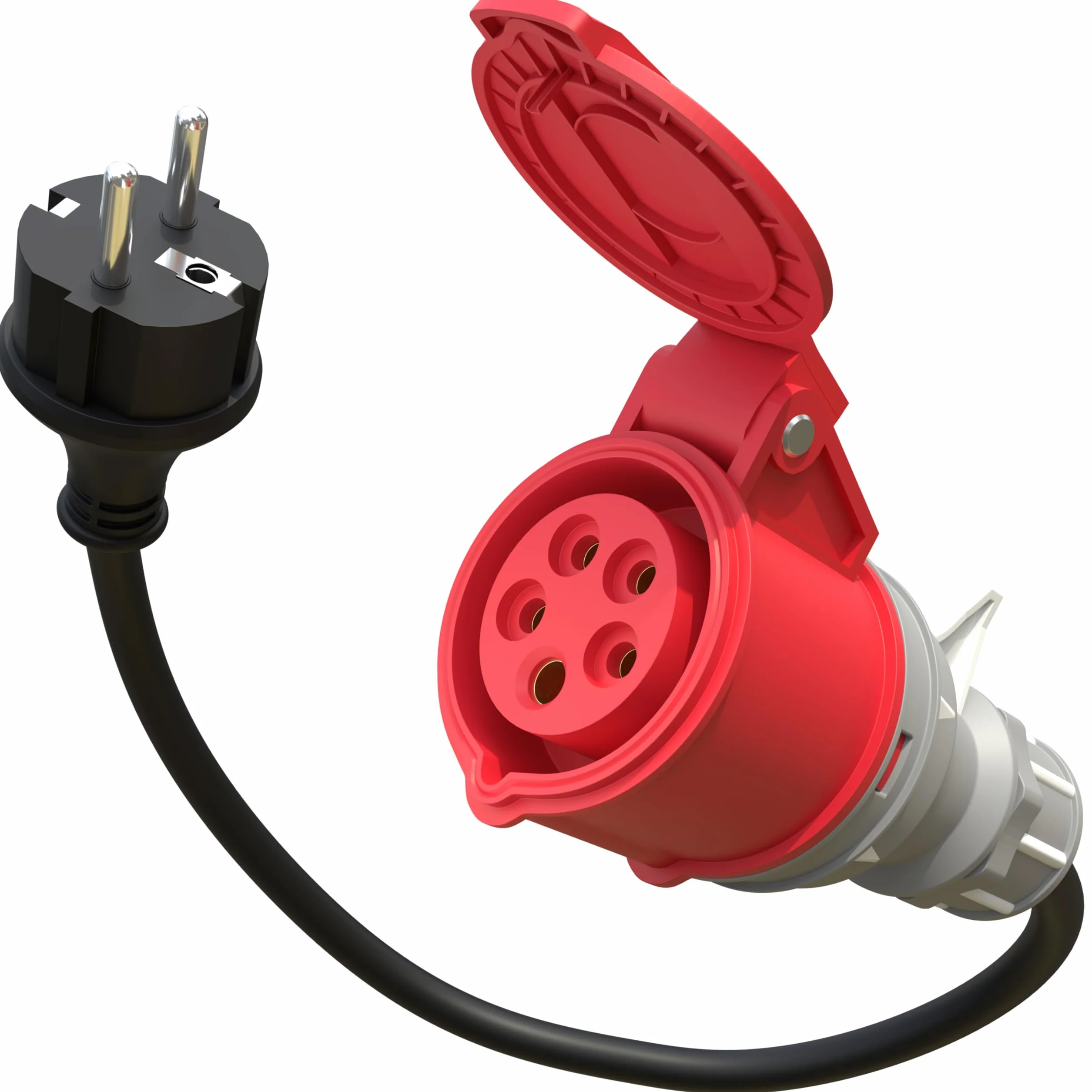 Poppstar Adaptador CEE 45cm IP44 como Accesorio para Coches eléctricos (Enchufe Schuko: Tipo E+F/Toma CEE 16A, 5 Polos), H07RN-F 3G2.5