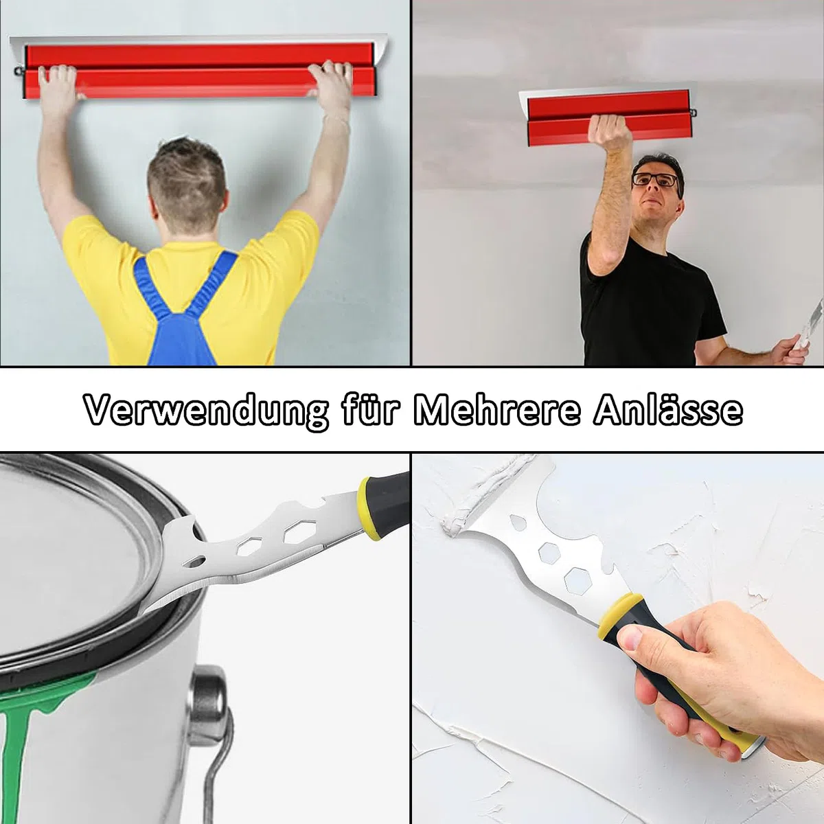 Acero Inoxidable Espátula para Enlucir, 40cm Hoja de Desnatado Drywall Smoothing Espátula, Espátula Rascador Multiusos 13 en 1, Para Suelos Paredes Secas