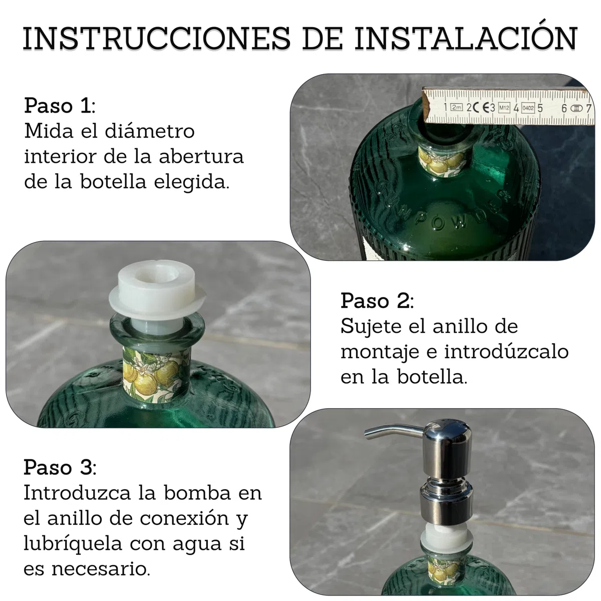 ALTGLAS Dispensador de Jabón 'Zagreb' - Bomba/Dosificador de Jabón de Acero Inoxidable con Juego de Juntas por Jabonera Upcycling por Botellas de 18-23 mm (Negro)