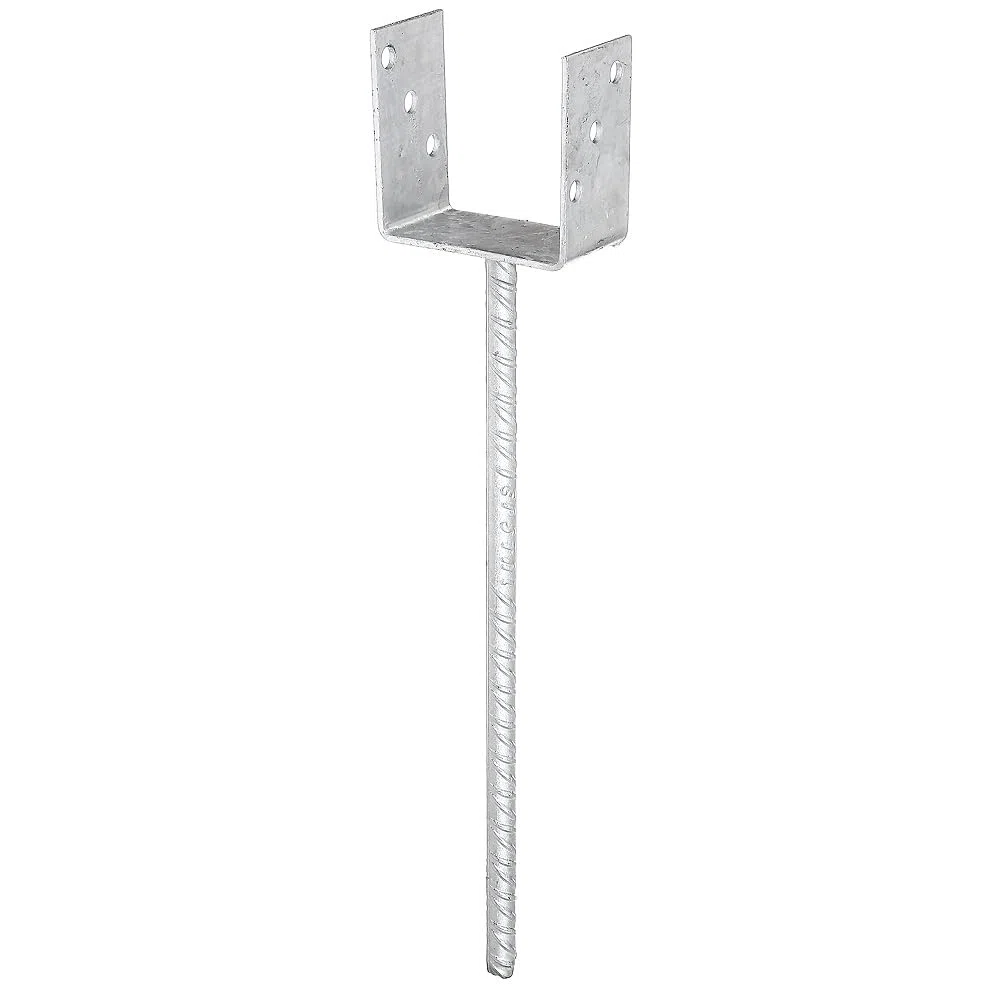 Alberts 214418 Anclaje para Postes en Forma de U, con Varilla para hormigonar de Acero Acanalado, Galvanizado en Caliente, Anchura de Apertura 101 mm, Longitud del Anclaje de hormigón 400 mm
