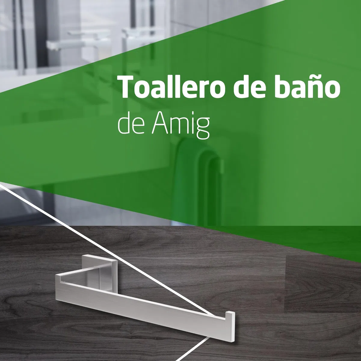 Amig - Toallero de baño Mod. Isla-2 - Soporte de Pared para Toallas con Tornillos incluidos - 270 x 75 x 55 mm - Acero Inoxidable - Plateado Mate