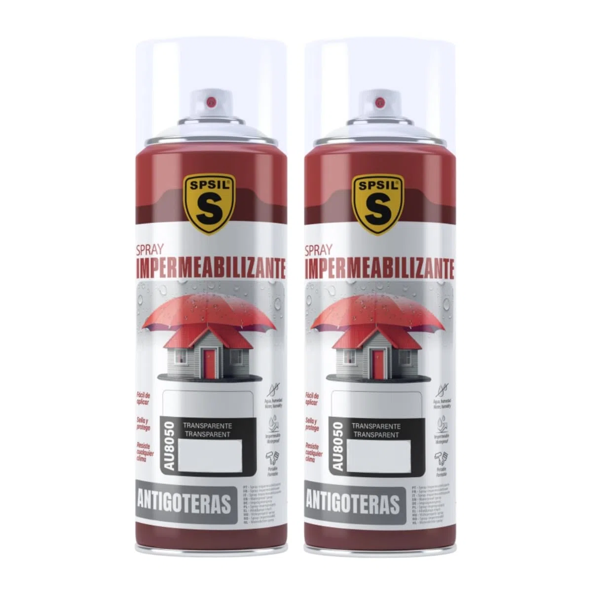 SPSIL Spray Sellador Impermeable Transparente 400ml(pack of 2) - Spray Impermeabilizante Multisuperficie Antigoteo Anti-UV, Secado Rápido, Repara Grietas y Fugas, Interior y Exterior