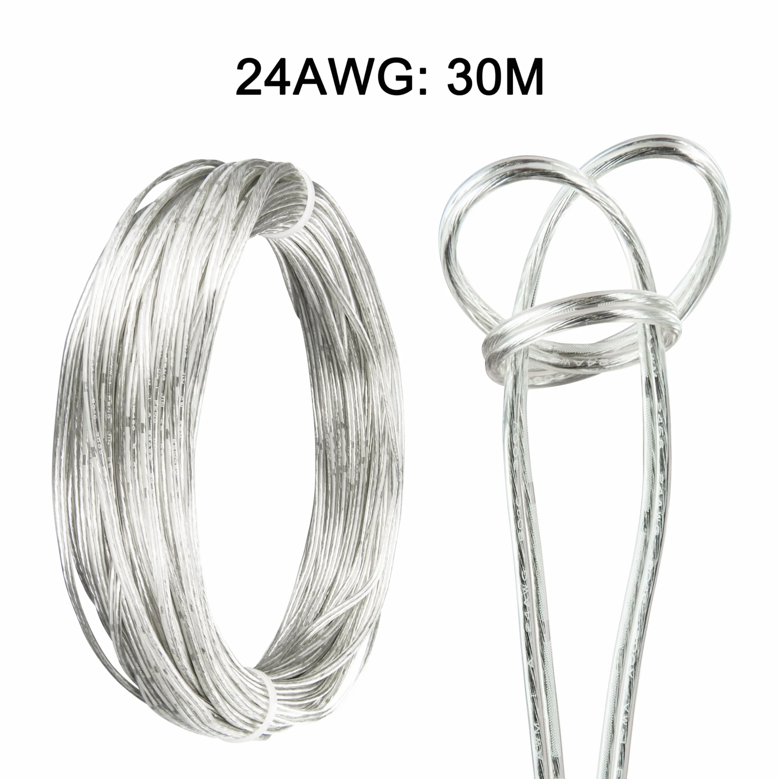 30 M Cable Transparente 2 Hilos 0,2 mm² PVC Flexible Transparente Cable 24AWG Paralelismo para Instalar Electrodomésticos de Baja Potencia