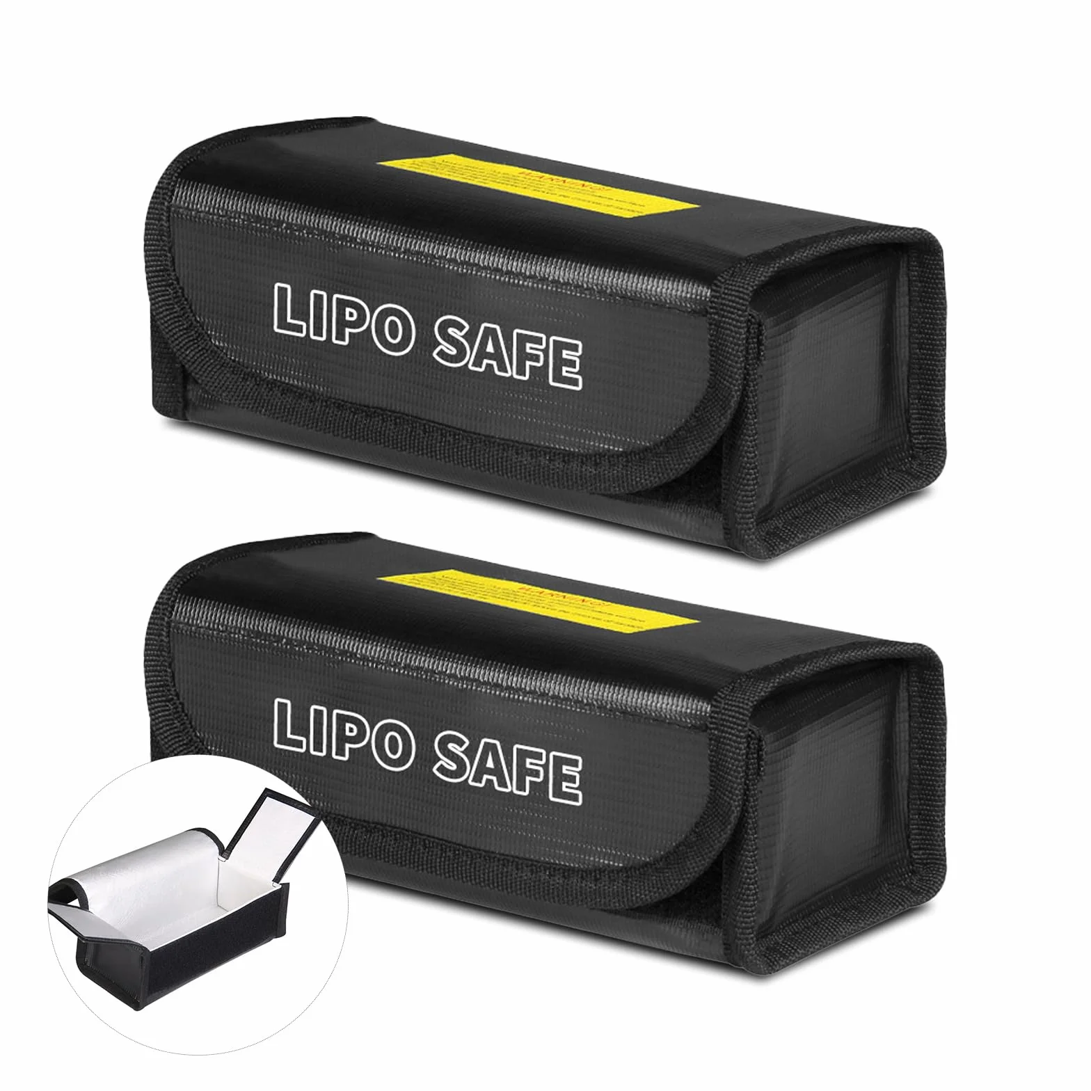 Bolsa Ignifuga Bateria Lipo, 2 Piezas Ignífuga Antideflagrante Lipo Bolsa de Seguridad para Batería, Pequeño Safe Lipo Battery Bag Ignífuga Antideflagrante Lipo Bag (Negro)