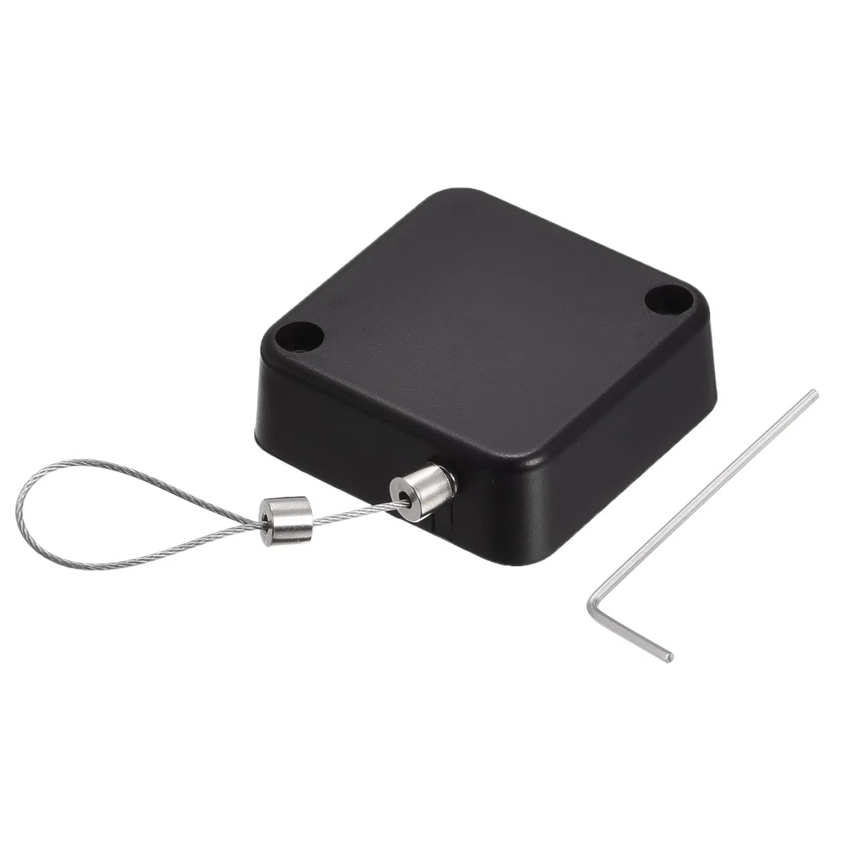 sourcing map Cerradura de Cable Retráctil Redonda con Autoadhesivo, Bloqueo de Seguridad de Control Remoto, Cuerda Antipérdida 2m, Bloqueo de Cable de Hardware, Fuerza de Tracción 200g, Negro
