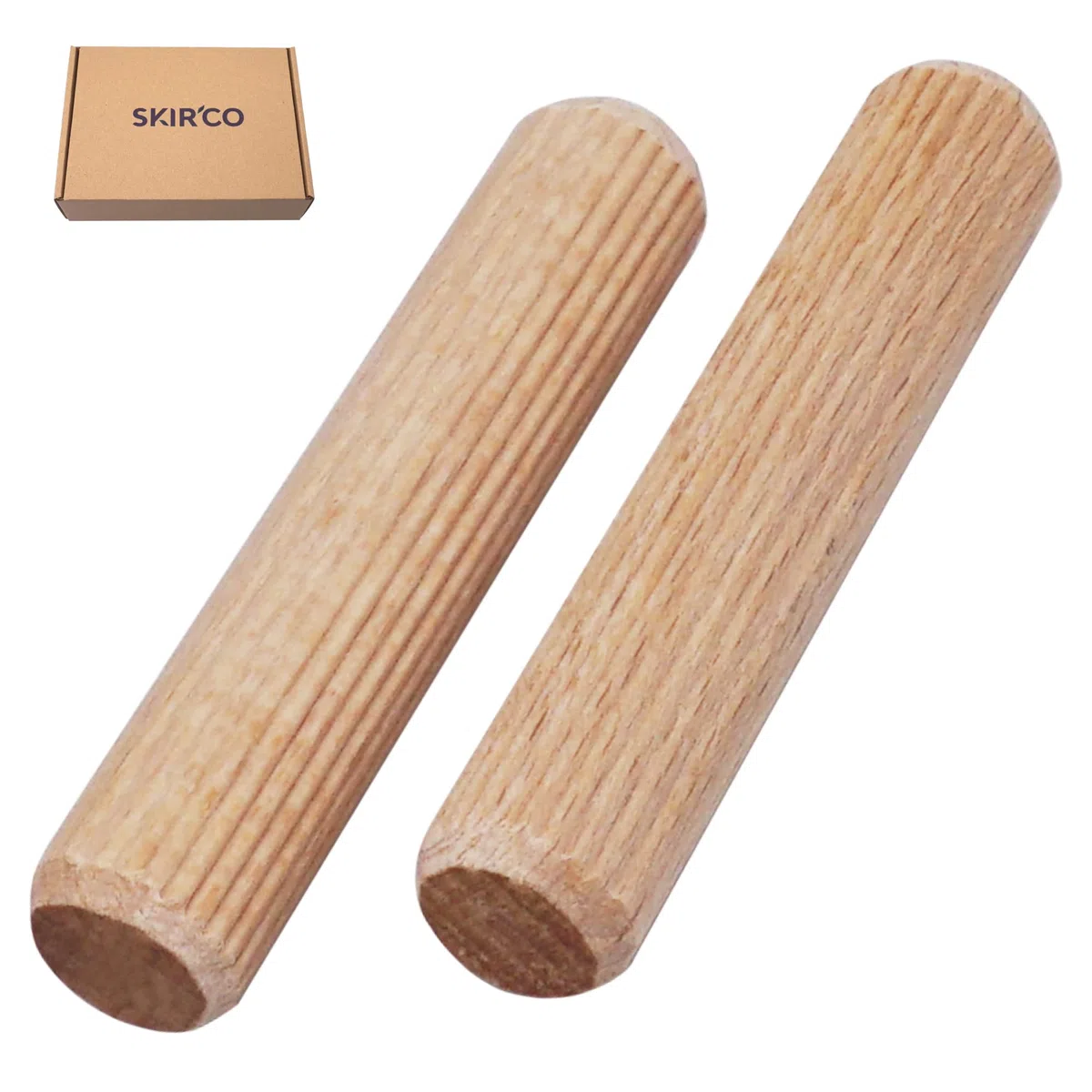 SKIR'CO (150 piezas) Tacos de madera 12 x 60 mm, tacos de madera ranurados, pasadores acanalados para muebles, tacos ranurados