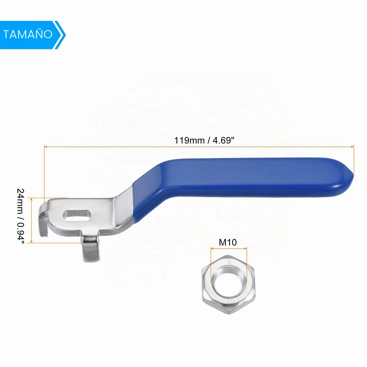 sourcing map Palanca Mango Hierro Cromado Chapado Reemplazo Cuarto Vuelta con Plástico Empuñadura Azul para DN25 Bola Válvula 2uds