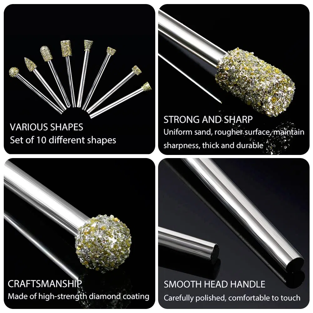 Fresas Diamante, 20Pcs Con Vástago de 1/8 Pulgadas, Juego de Brocas de Diamante de Grano 60 para herramientas rotativas - Molienda/Pulido/Grabado