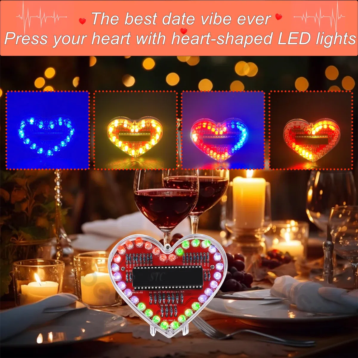 Joycabin Kit de soldadura LED, proyecto de soldadura LED RGB en forma de corazón, juego de soldadura para manualidades, kit de construcción electrónica para estudiantes, enseñanza y aprendizaje,