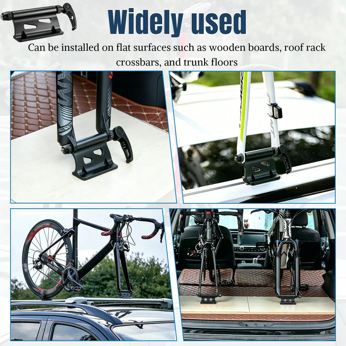 1 Soporte para Horquilla de Bicicleta Aluminio Accesorio Porta Bicicleta para Coche para Cierre rápido 9 mm con Cinta de Velcro y Tuercas para fijación Segura en tableros de Madera y Suelos de Garaje
