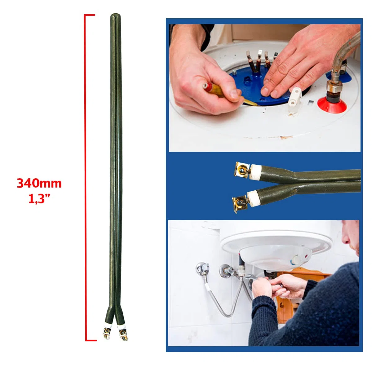 GOLDMAN SERVICE | Resistencia para Termo Eléctrico | Potencia 800W | Tipo Pinza Monoblock. Largo 340 mm. (800W)