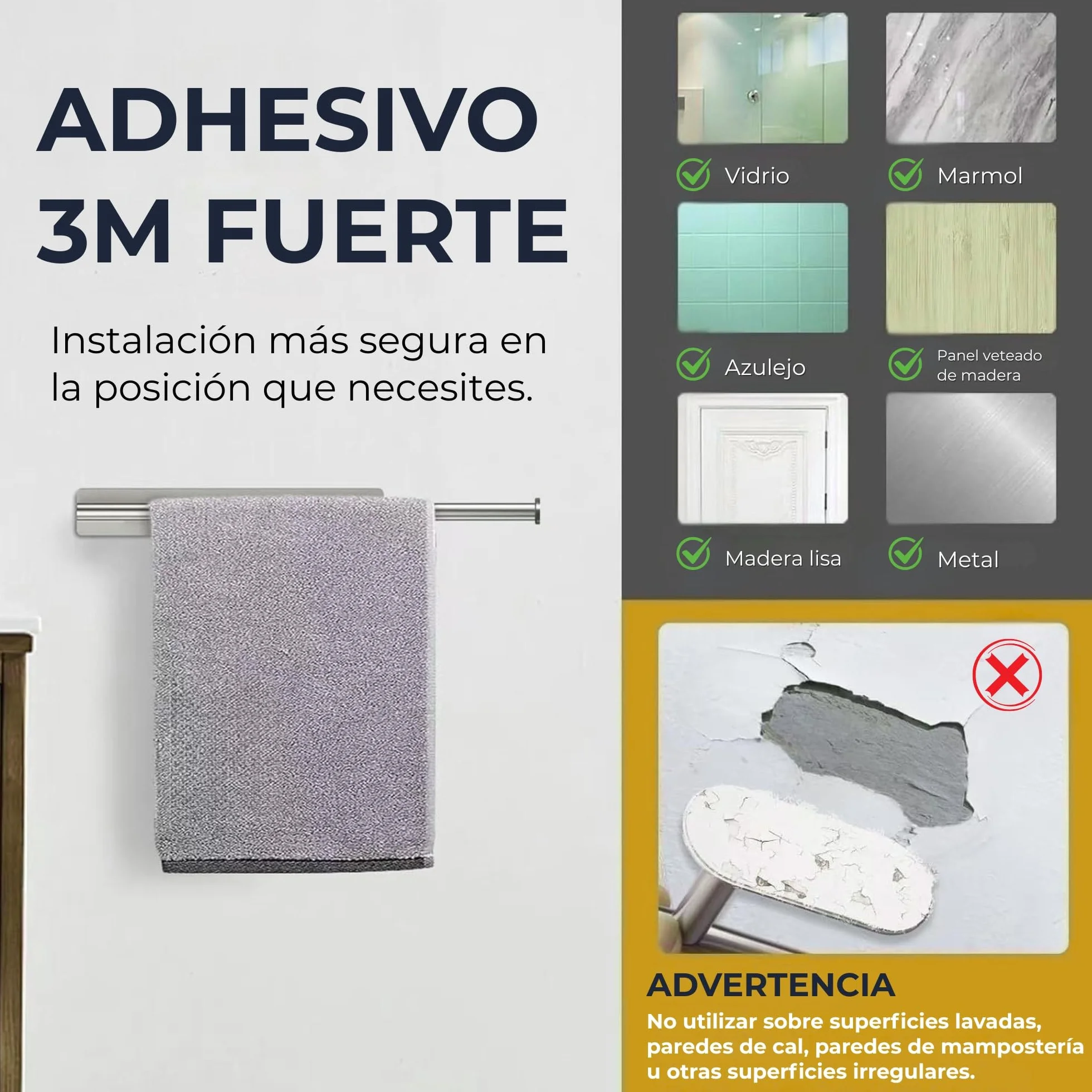 Toalleros de Baño sin Taladro Extensible 25-39 cm Acero Inoxidable 304 Adhesivo