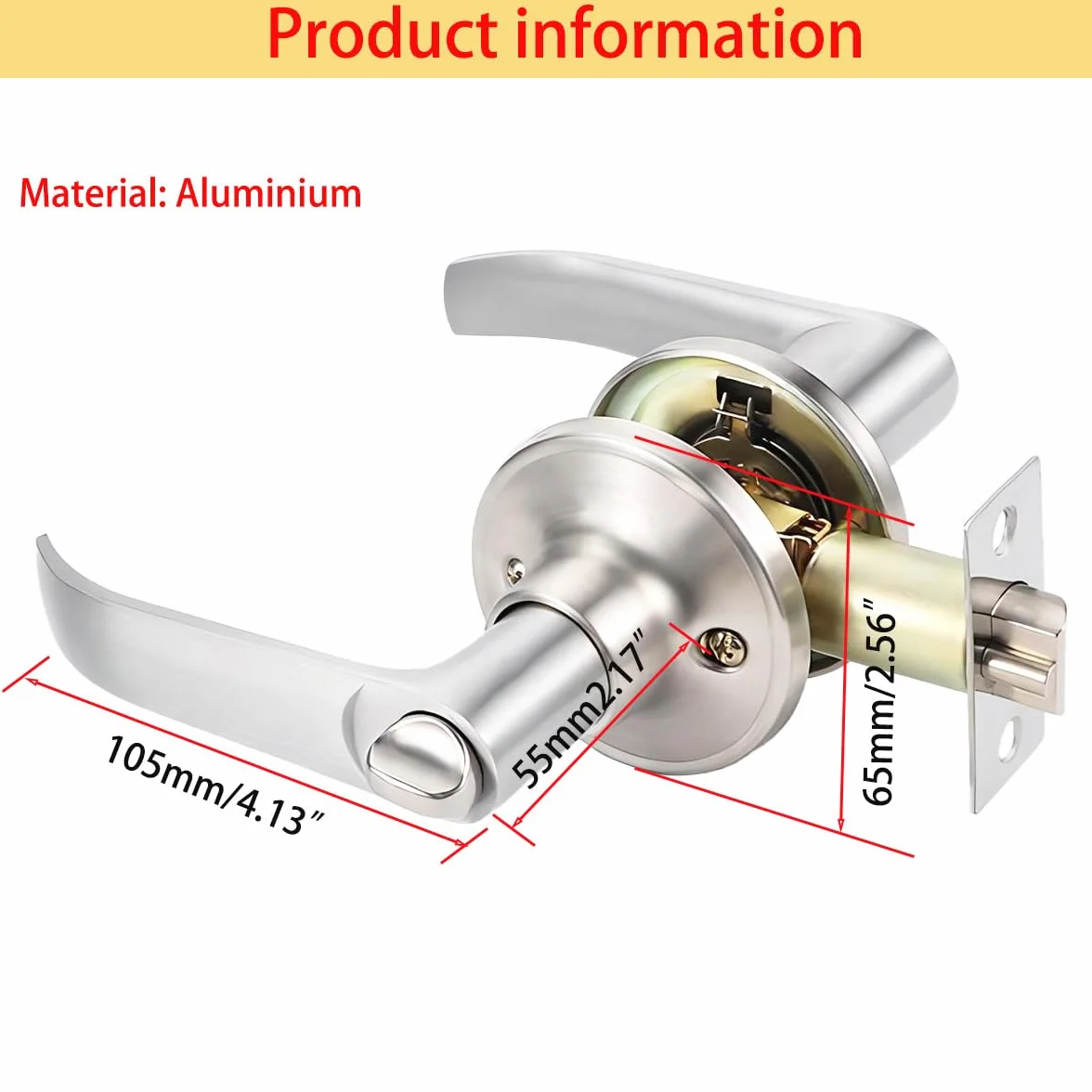 Qrity Juegos de Cerradura de Manilla Redonda, Pomo de Puerta Interior con Cerradura y Llave, para Puerta Zurda o Diestra, Picaporte de Entrada 60/70 mm-Plata