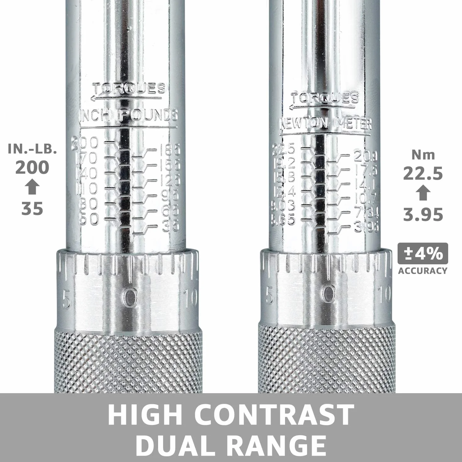 Amazon Basics Llave de trinquete dinamométrica de 1/4 pulgadas , 3.95-22.5 Nm, 35-200 in.-lb