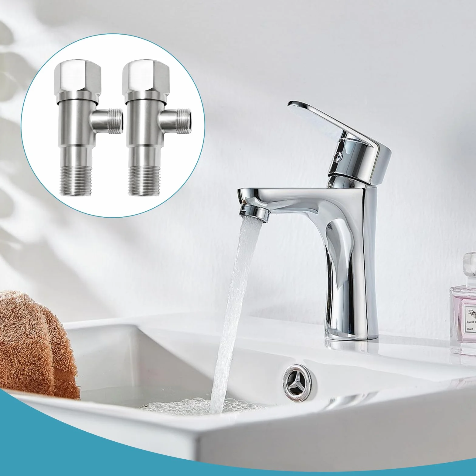 2 Piezas Llave de Paso Agua de 1/2 Pulgadas, 304 Inoxidable Llaves de Paso de Agua Baño (1/2-Entrada 3/8-Salida) Válvula para Baño, Inodoro, Lavabo