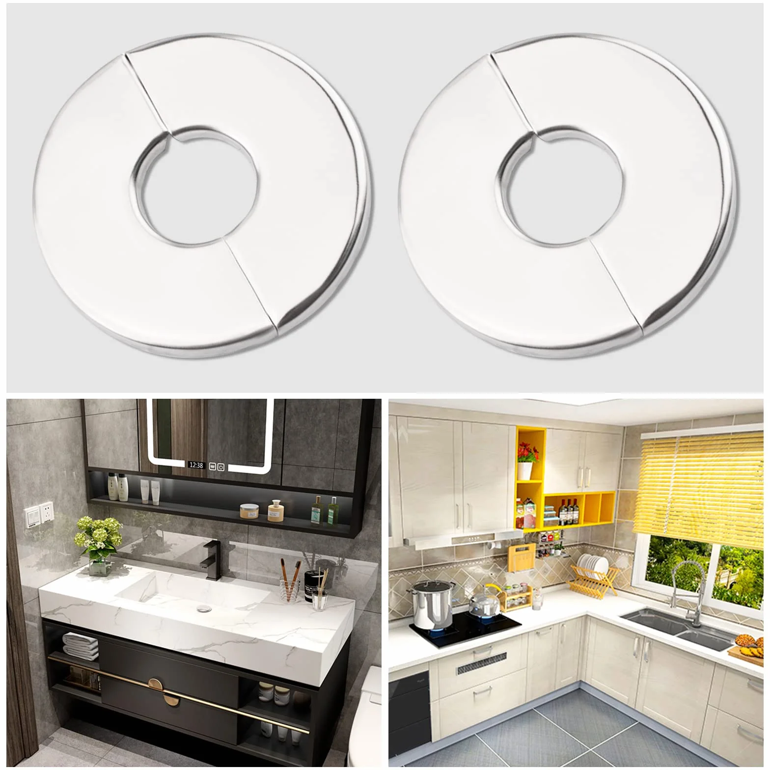 INCREWAY Brida dividida de pared, 4 piezas de acero inoxidable placa de escudo redondo brida partida reemplazo y kit de reparación para tubería de 24 mm de diámetro