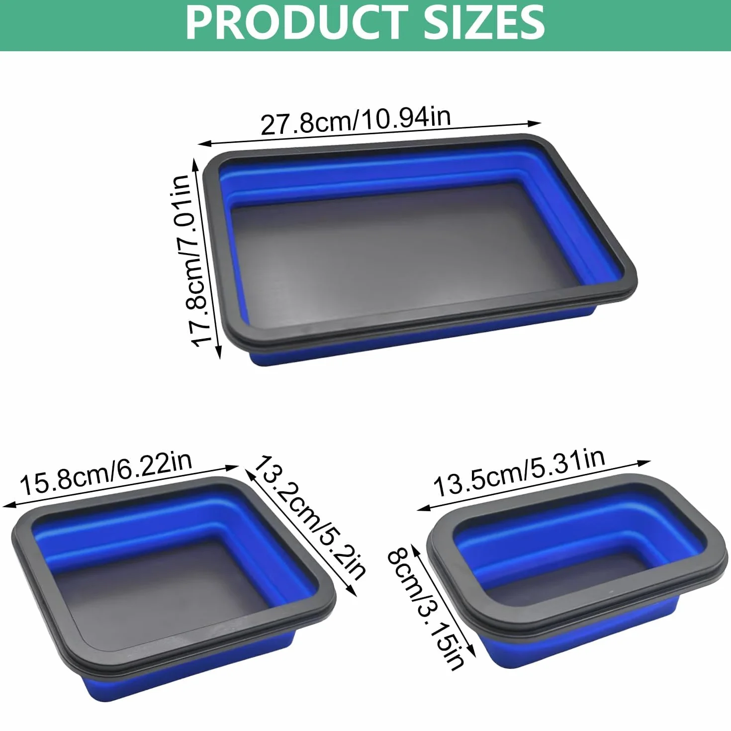 3 Piezas Bandeja Magnética de Silicona, de Fijación Magnética, Organizador de Tornillos y Herramientas Taller Mecánico, Plegable con Fuerte Imán, Hecha para Tornillos, Tuercas y Piezas Pequeñas, Azul