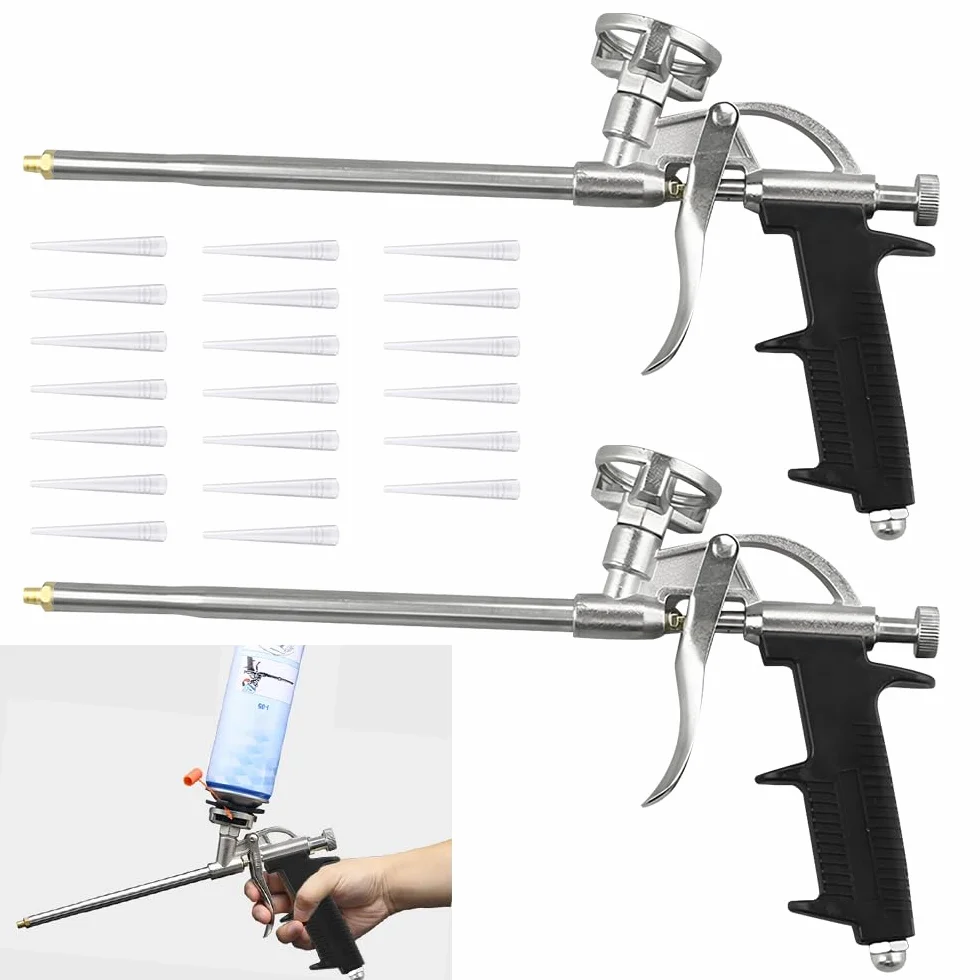2 PCS Pistola de Espuma de Poliuretano Profesional con 20 Boquillas, Dosificadora para Aplicación de Espuma de Construcción, Pistola de Espuma para Sellado y Aislamiento en Reparación