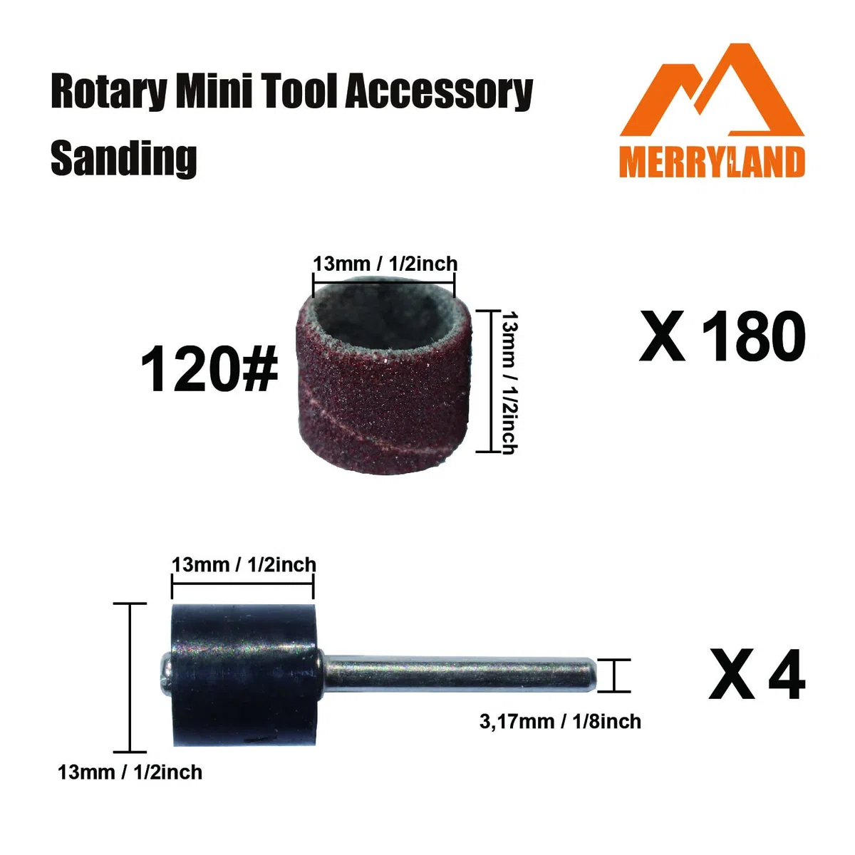 Merryland Tambores de Lijado para Dremel 184pcs, Mangas de Lijado 120# 13mm 180pcs y Mandril de Lija 4pcs, Uñas Manicura Pedicura Herramienta Rotativa Accesorio Eléctrica DIY, RMTA184C3